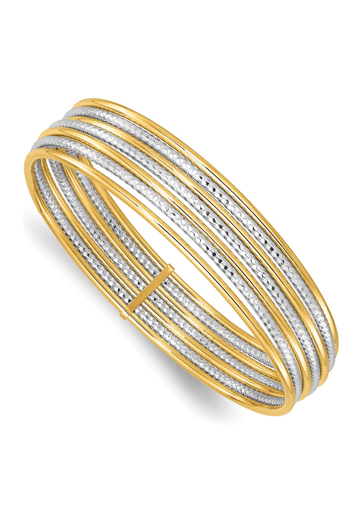 14K Two Tone Diamond Cut 7 Layer Slip on Bangle