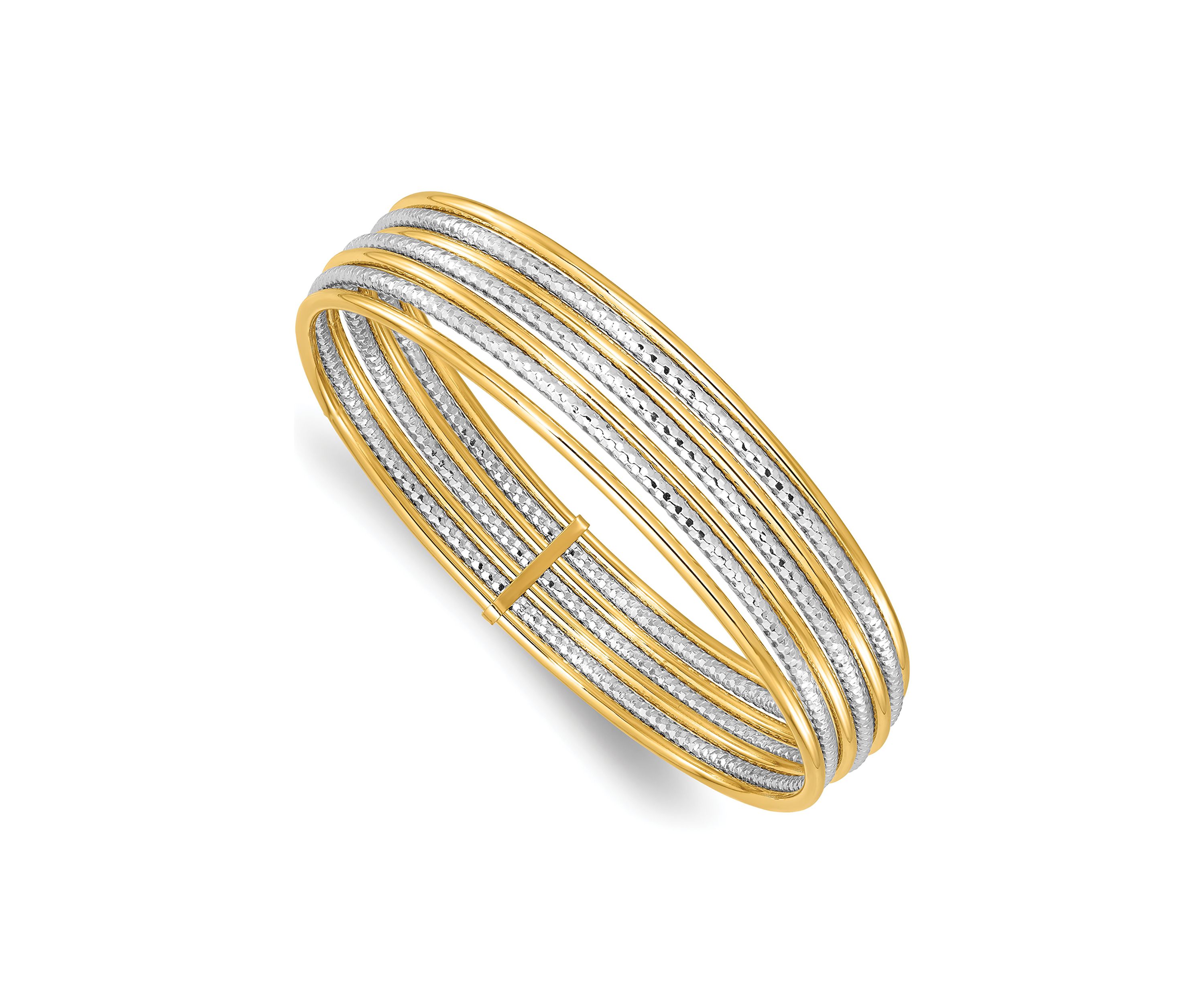 14K Two Tone Diamond Cut 7 Layer Slip on Bangle