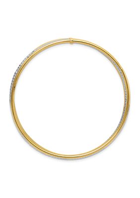 14K Two Tone Diamond Cut 7 Layer Slip on Bangle