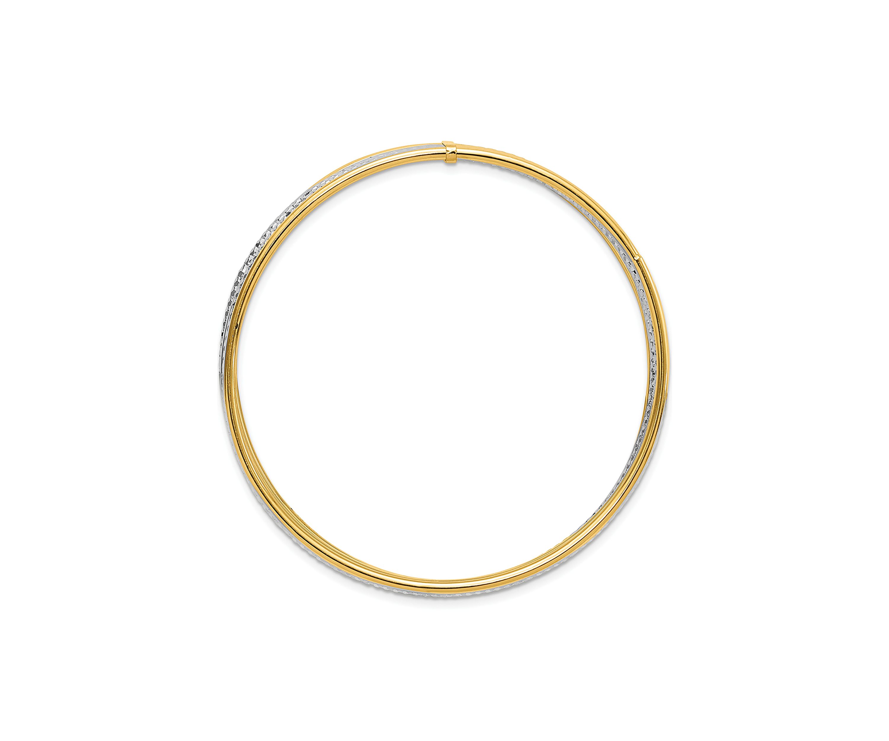 14K Two Tone Diamond Cut 7 Layer Slip on Bangle