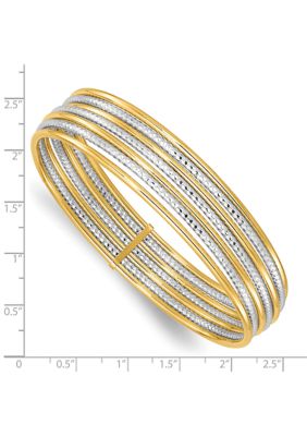 14K Two Tone Diamond Cut 7 Layer Slip on Bangle