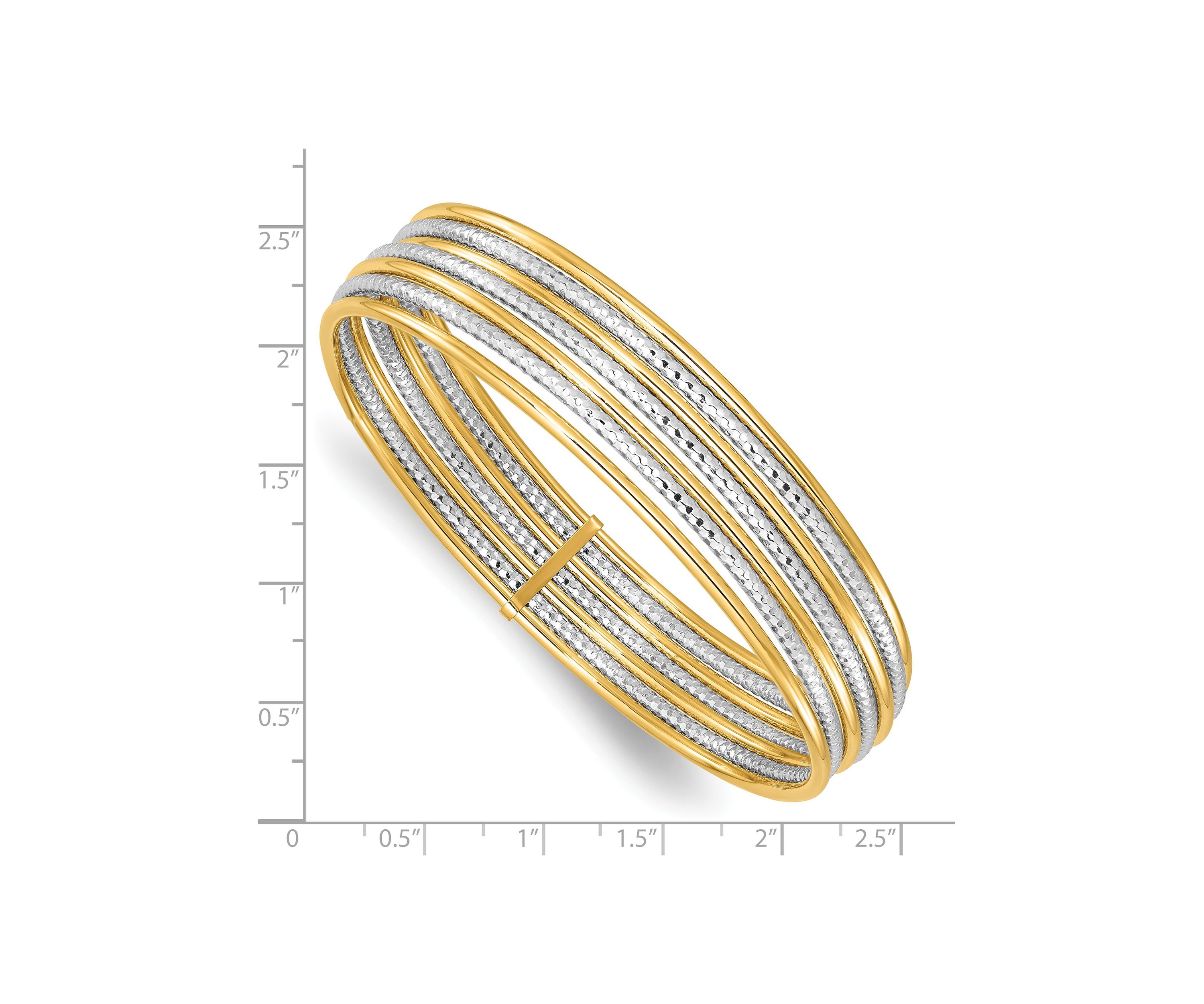 14K Two Tone Diamond Cut 7 Layer Slip on Bangle