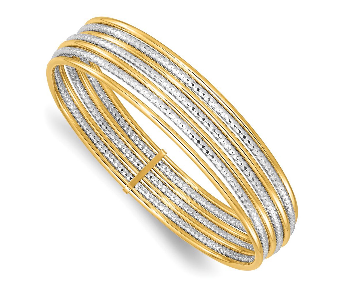 14K Two Tone Diamond Cut 7 Layer Slip on Bangle