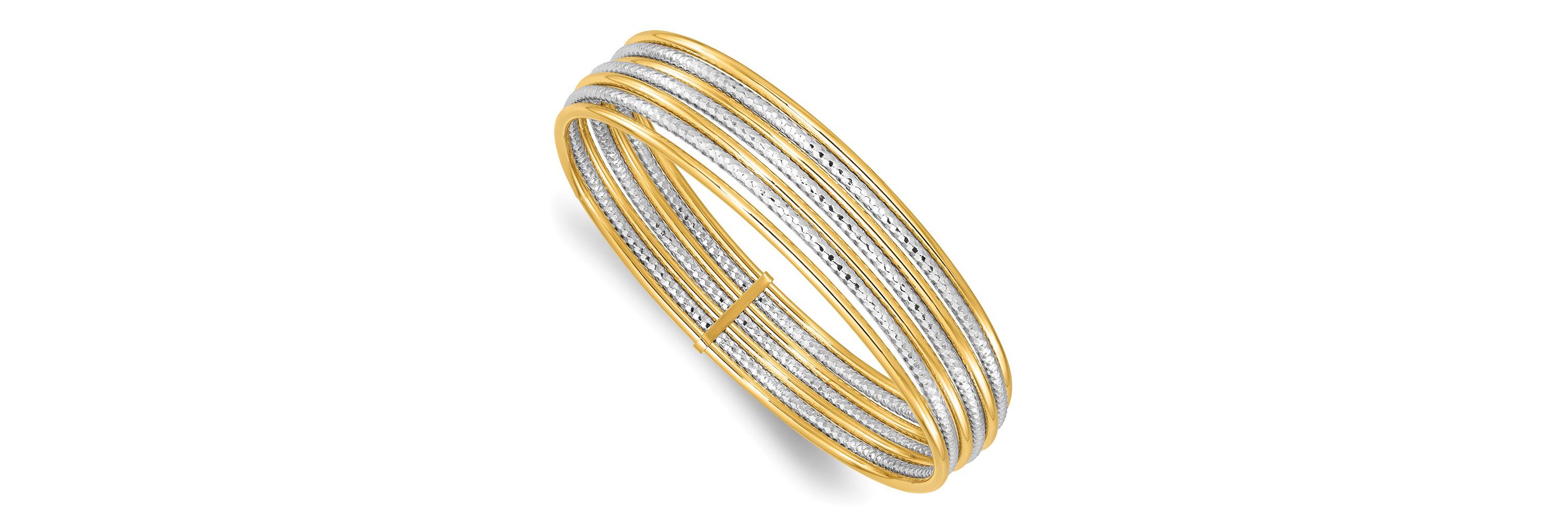 14K Two Tone Diamond Cut 7 Layer Slip on Bangle