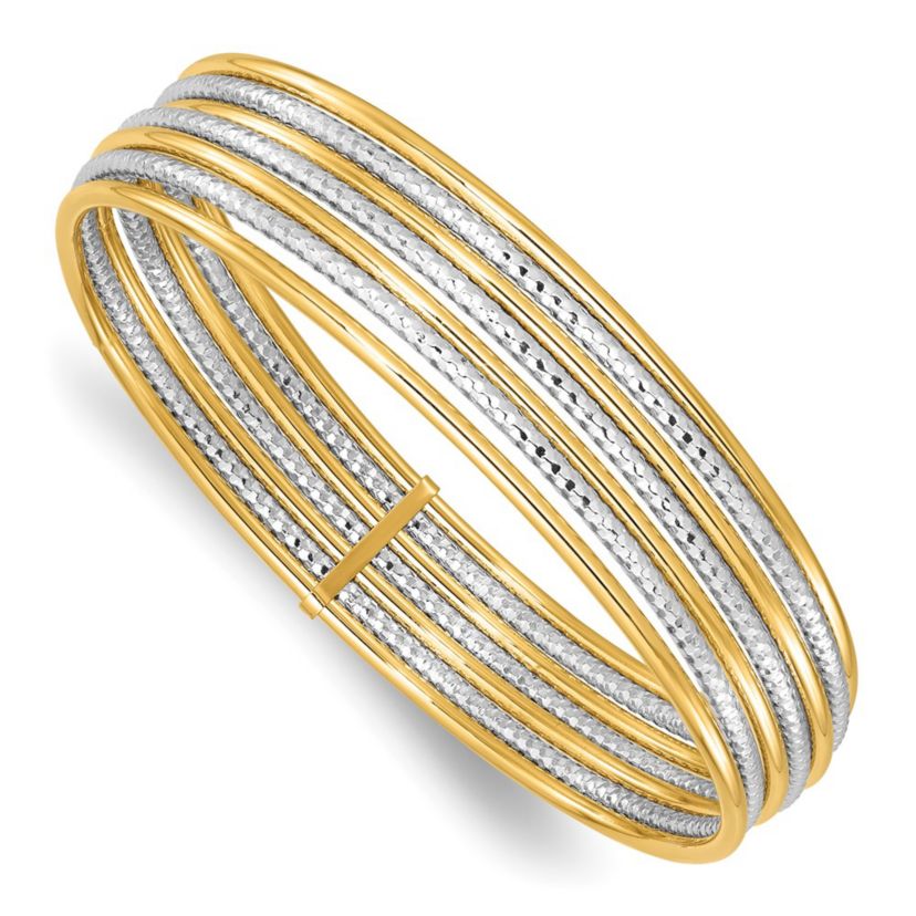 14K Two Tone Diamond Cut 7 Layer Slip on Bangle