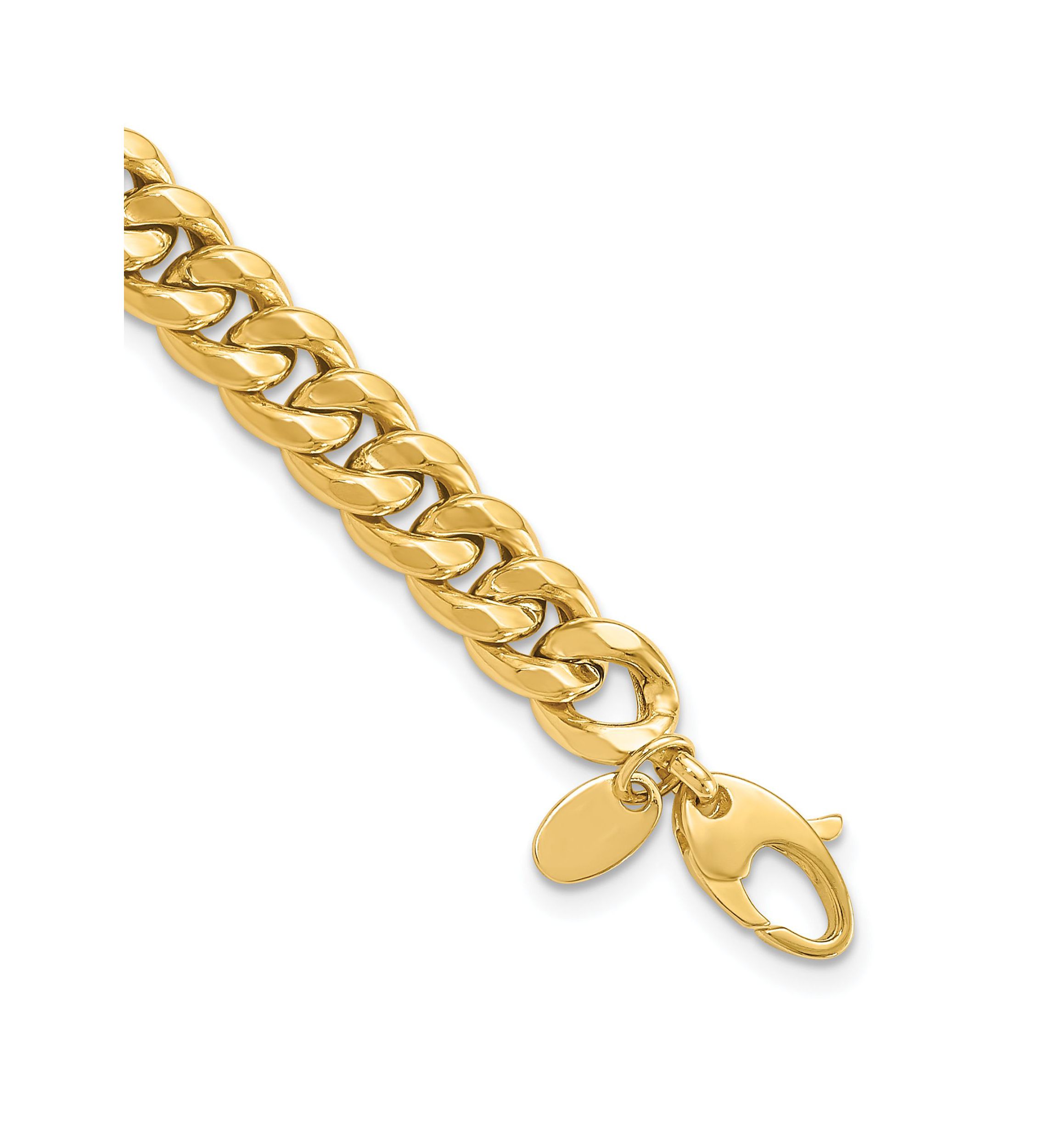 14K Yellow Gold 7mm Polished Flat Beveled Curb Bracelet