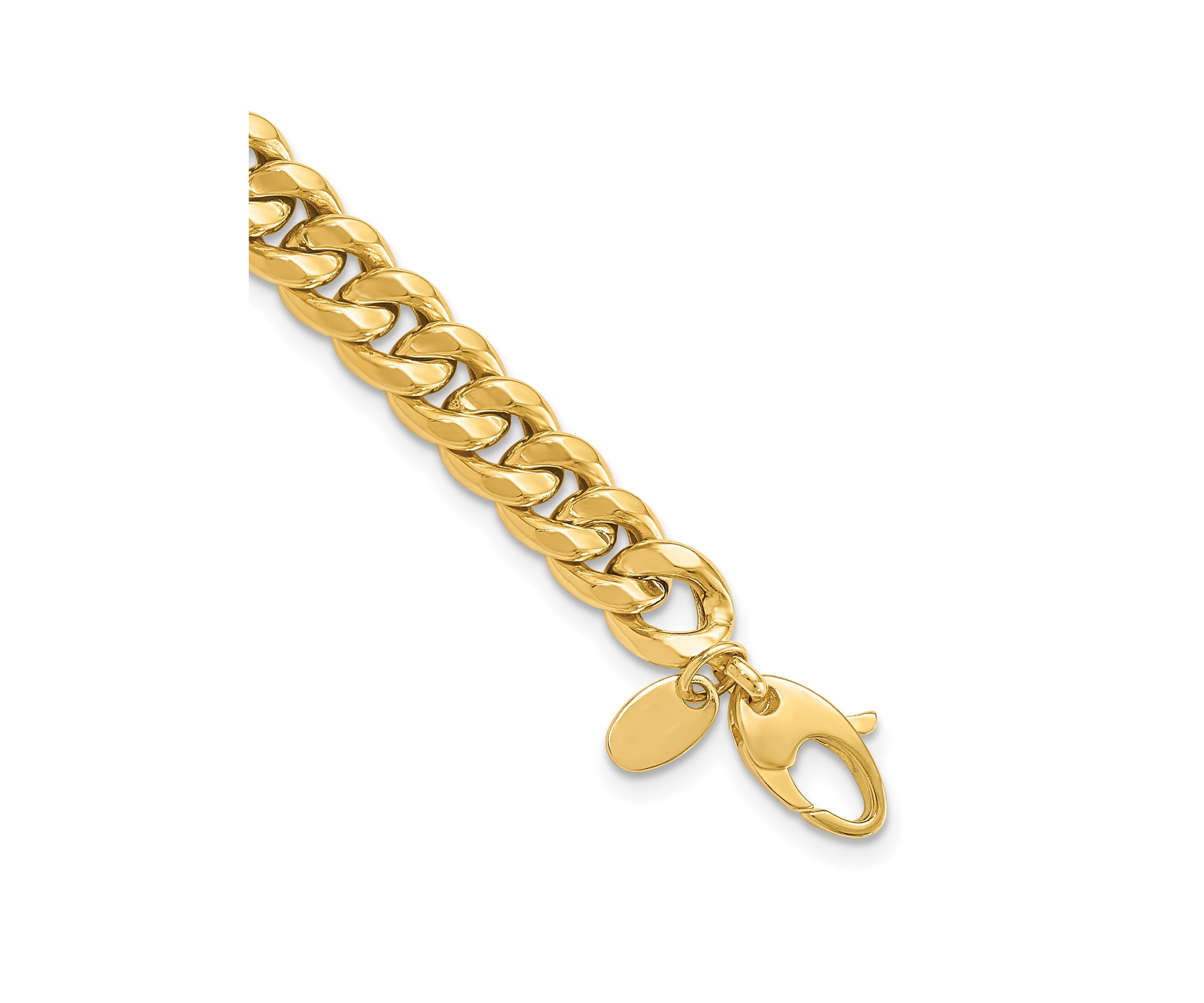 14K Yellow Gold 7mm Polished Flat Beveled Curb Bracelet