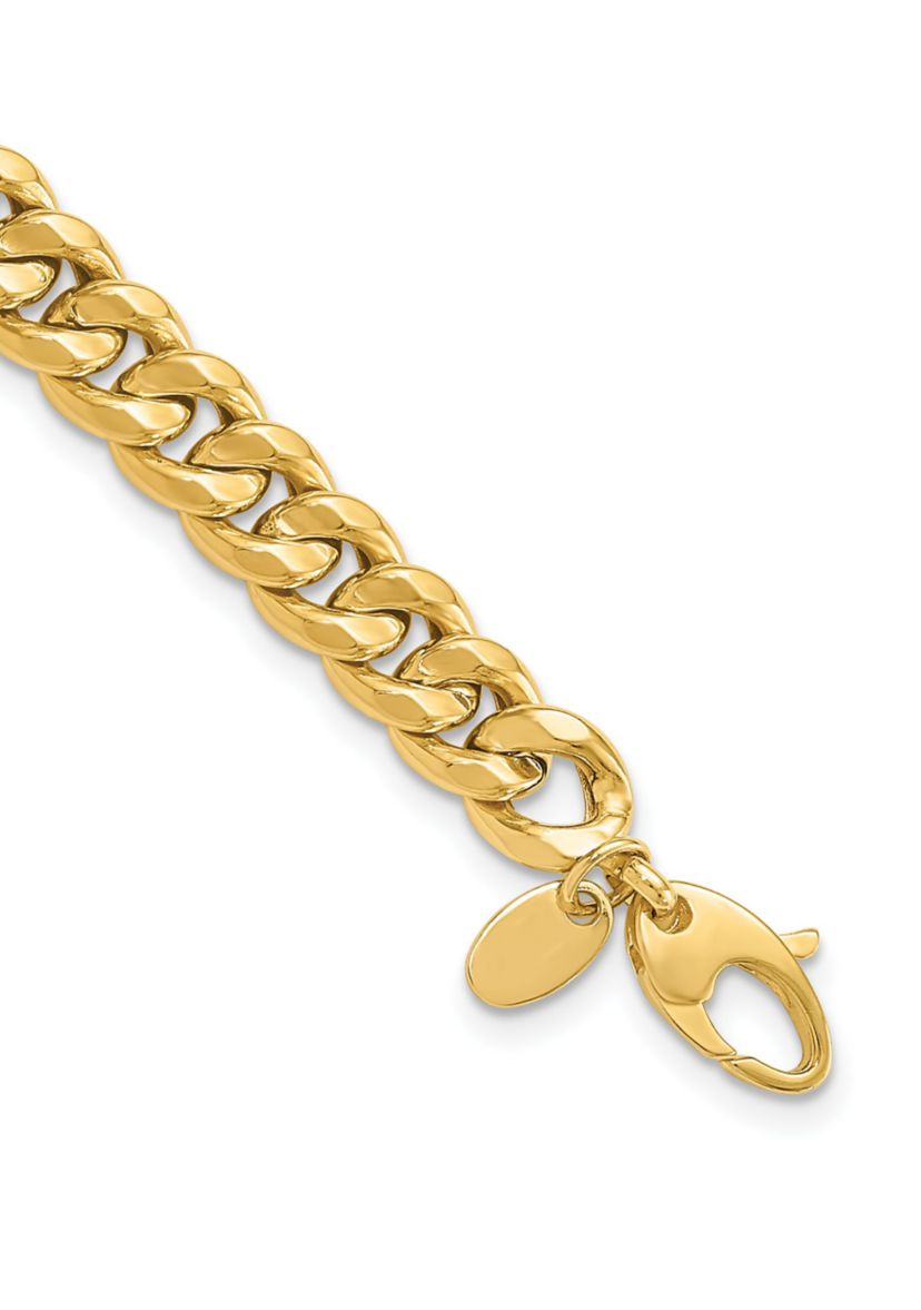 14K Yellow Gold 7mm Polished Flat Beveled Curb Bracelet