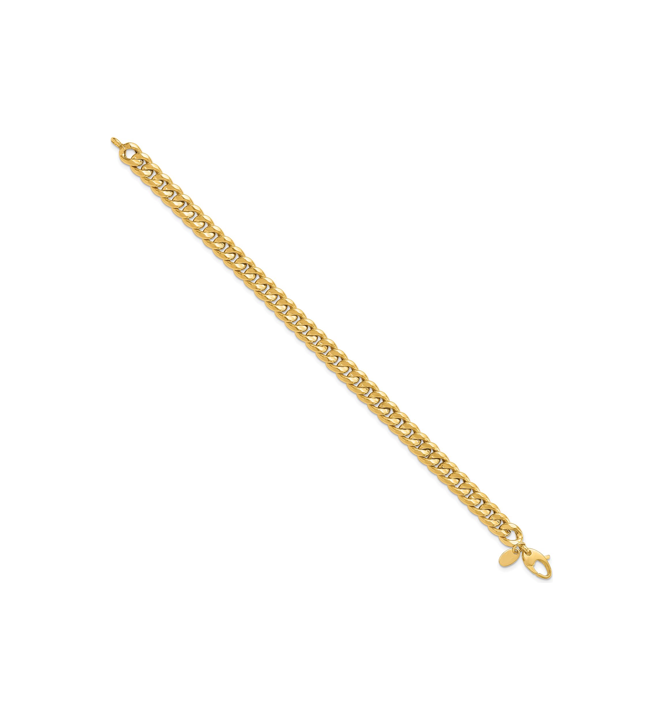 14K Yellow Gold 7mm Polished Flat Beveled Curb Bracelet