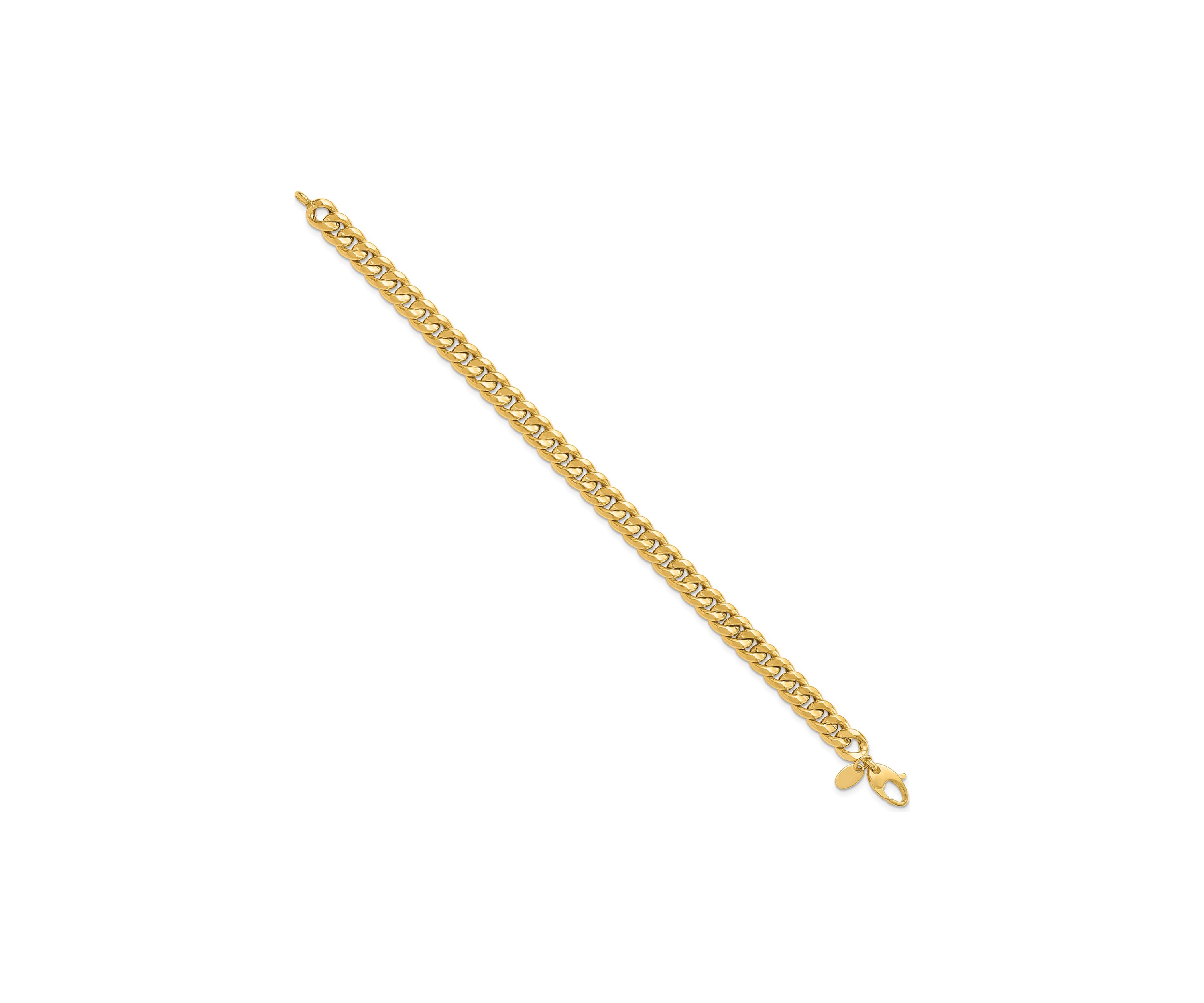 14K Yellow Gold 7mm Polished Flat Beveled Curb Bracelet