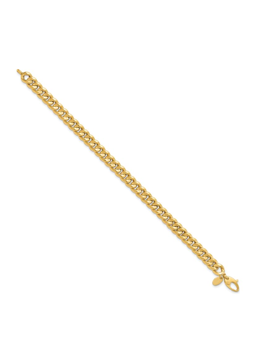 14K Yellow Gold 7mm Polished Flat Beveled Curb Bracelet