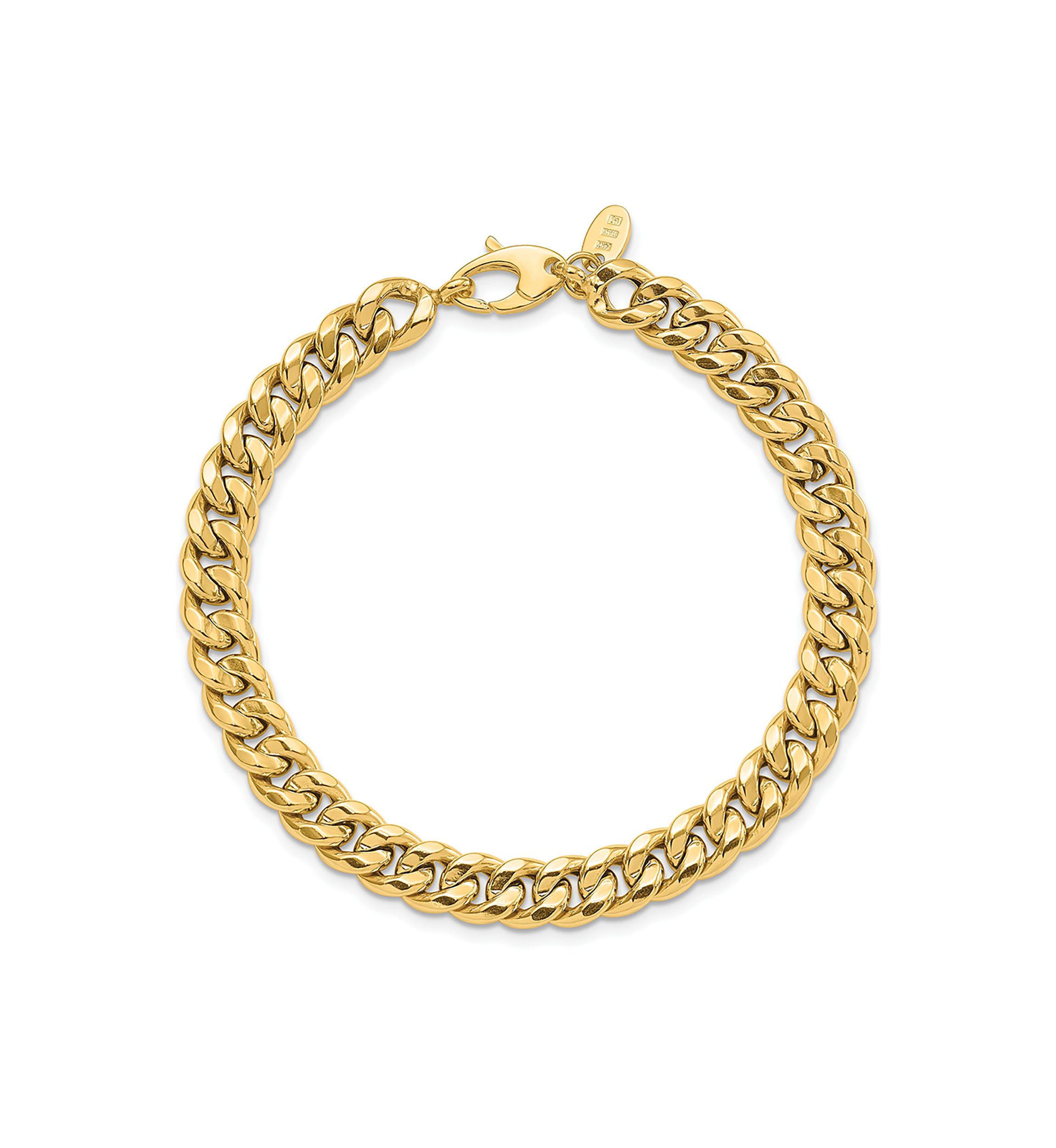 14K Yellow Gold 7mm Polished Flat Beveled Curb Bracelet