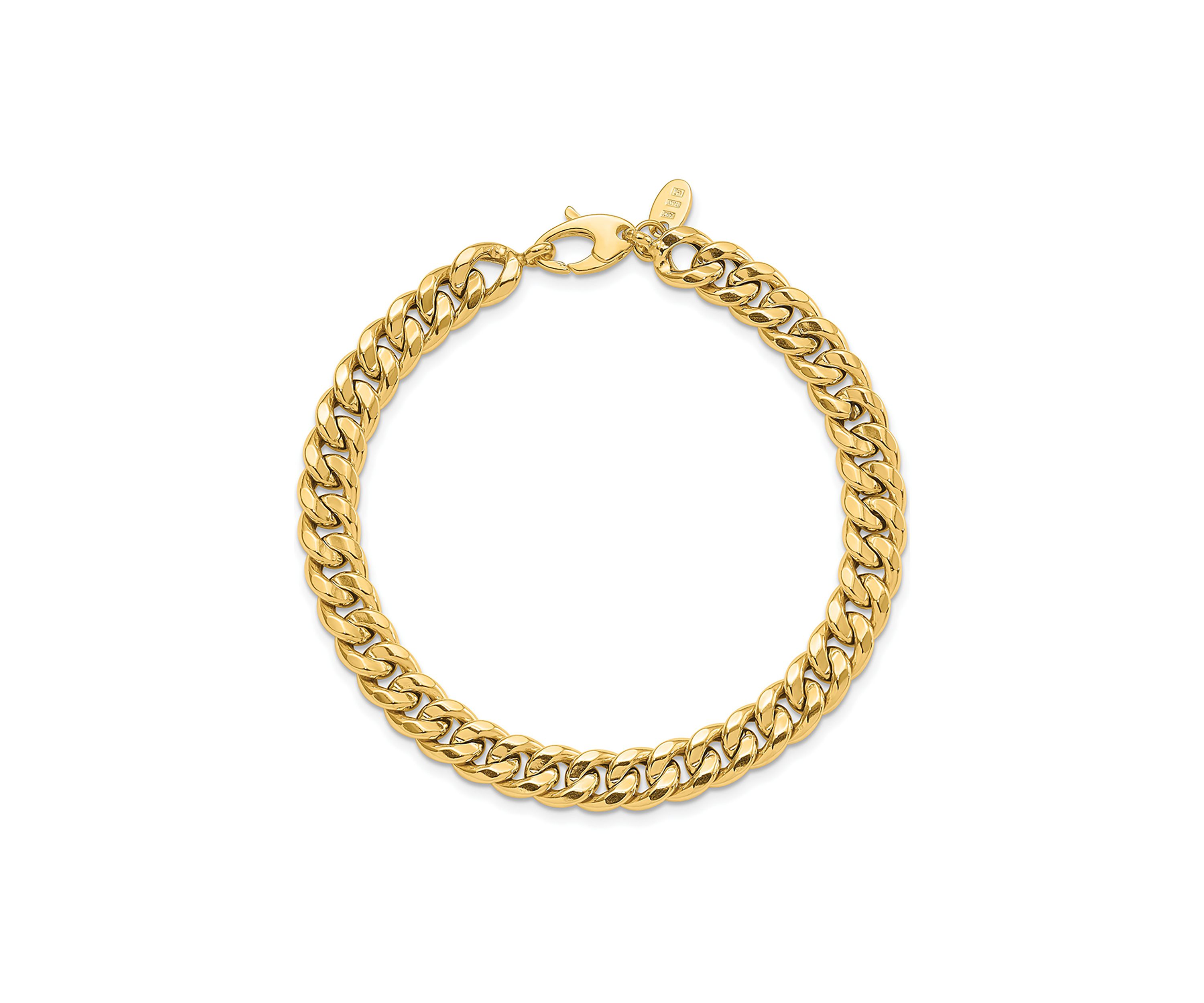 14K Yellow Gold 7mm Polished Flat Beveled Curb Bracelet