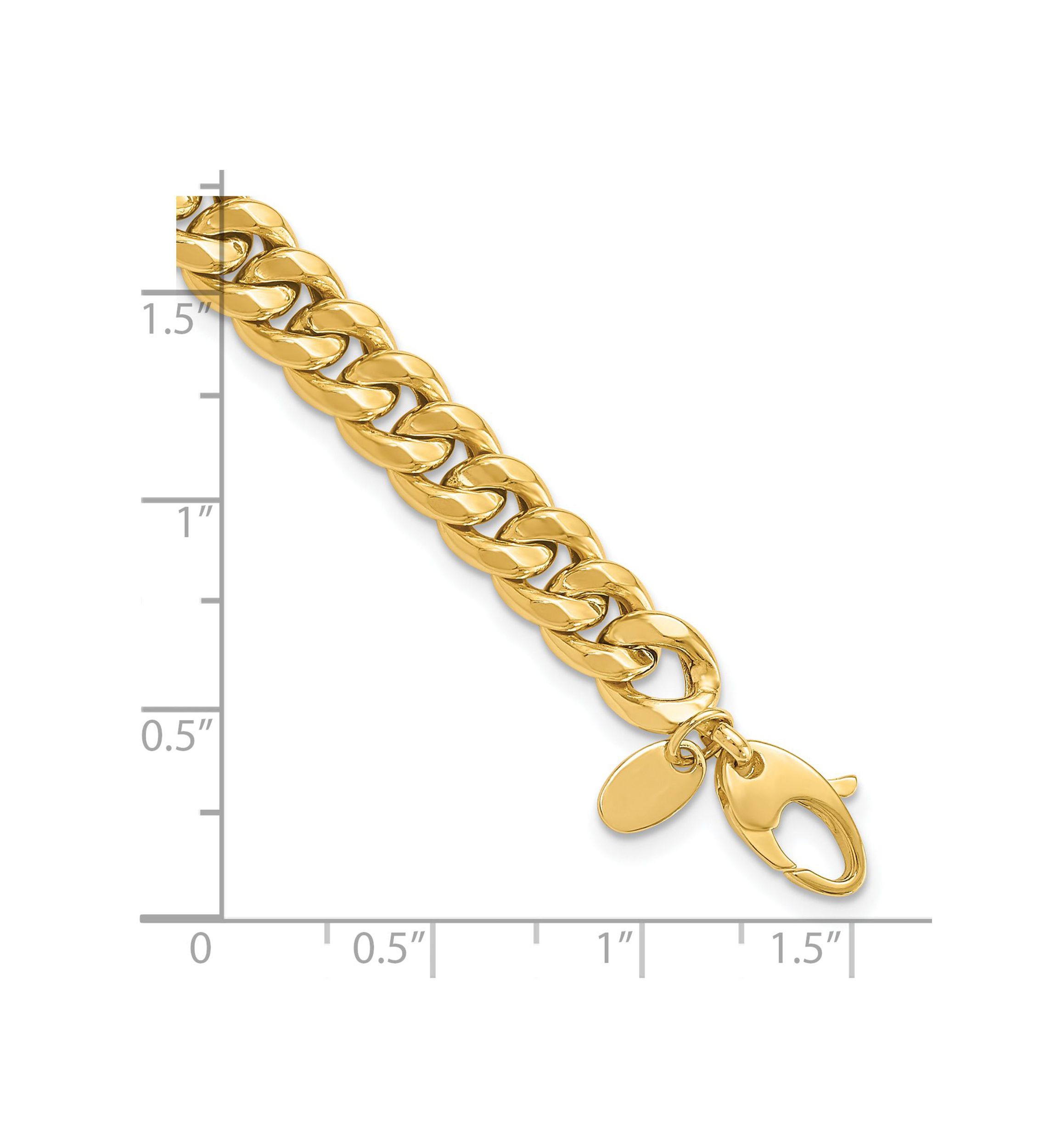 14K Yellow Gold 7mm Polished Flat Beveled Curb Bracelet