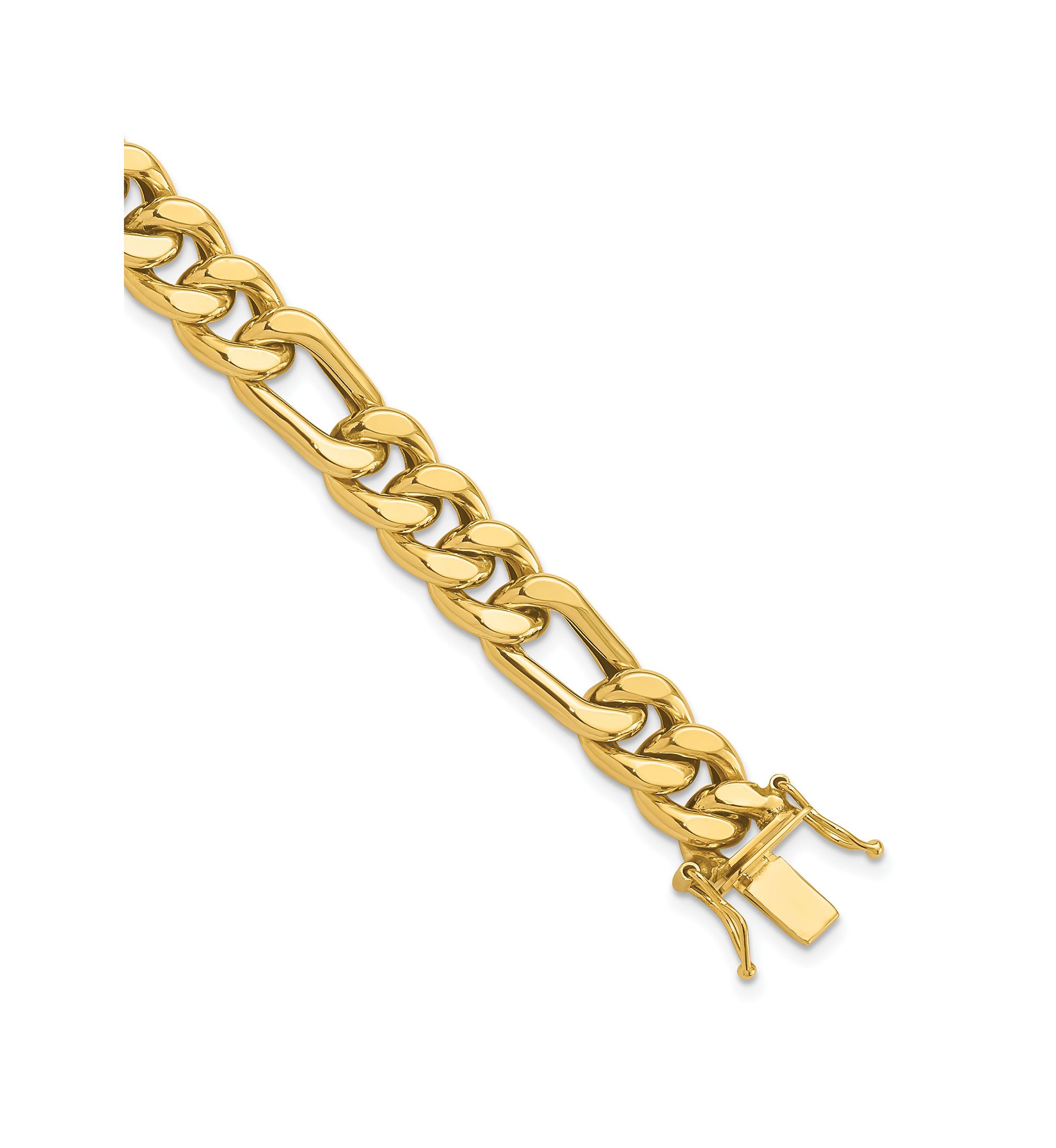14K Yellow Gold Polished Figaro Link Mens Bracelet