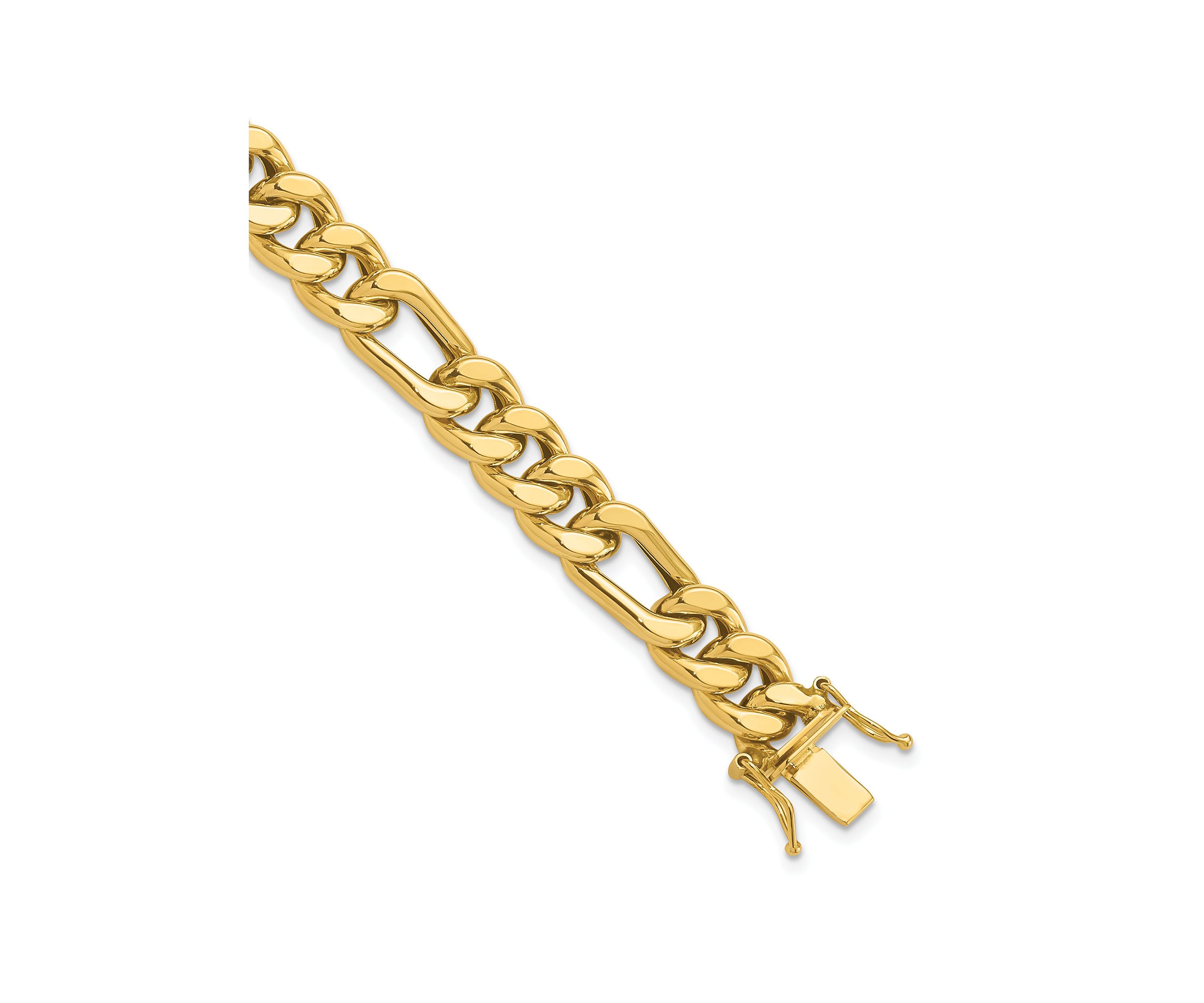 14K Yellow Gold Polished Figaro Link Mens Bracelet