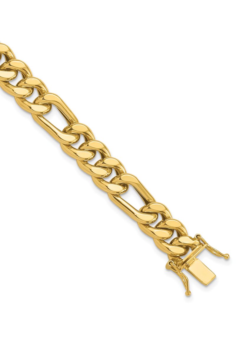 14K Yellow Gold Polished Figaro Link Mens Bracelet