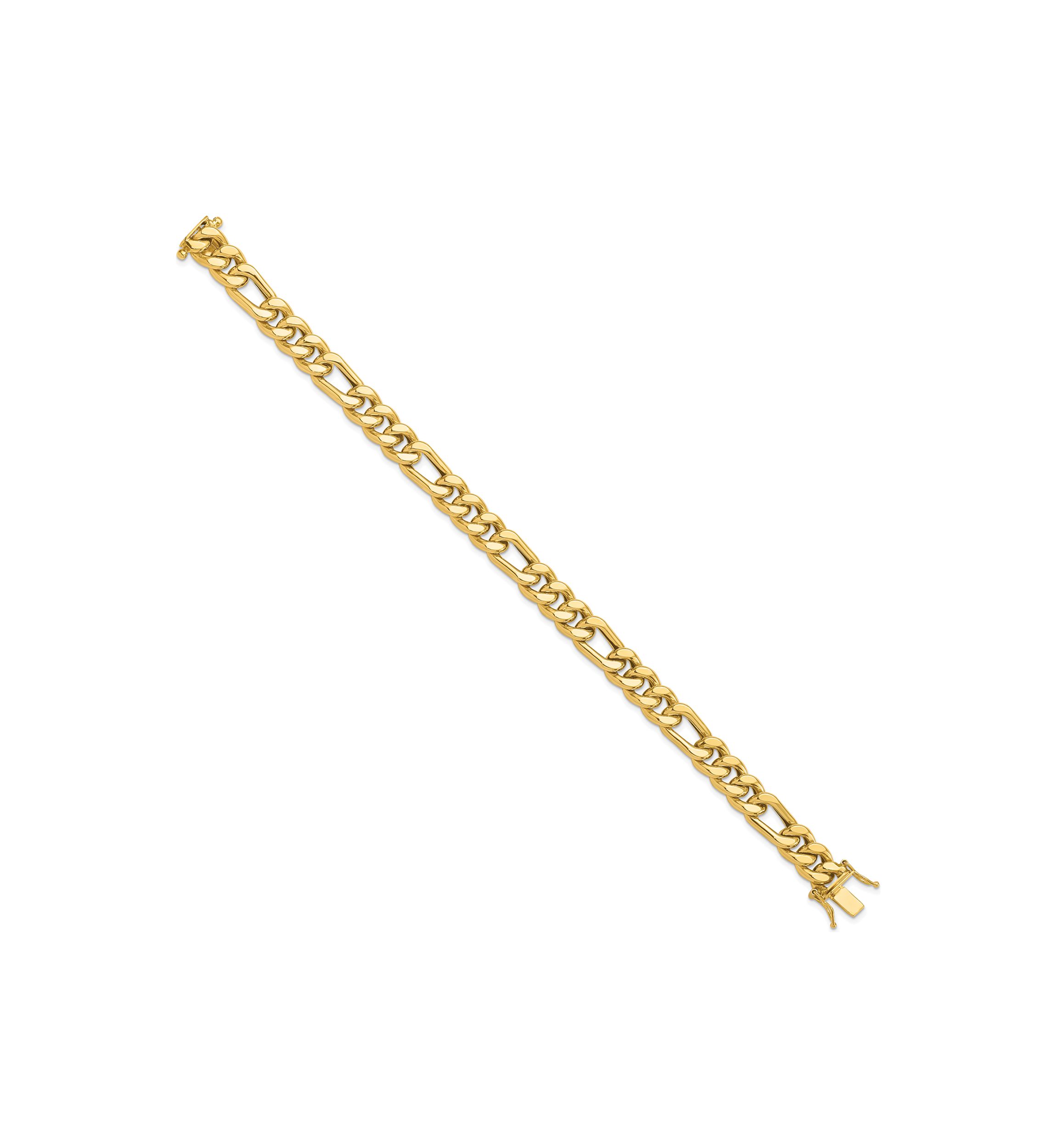 14K Yellow Gold Polished Figaro Link Mens Bracelet