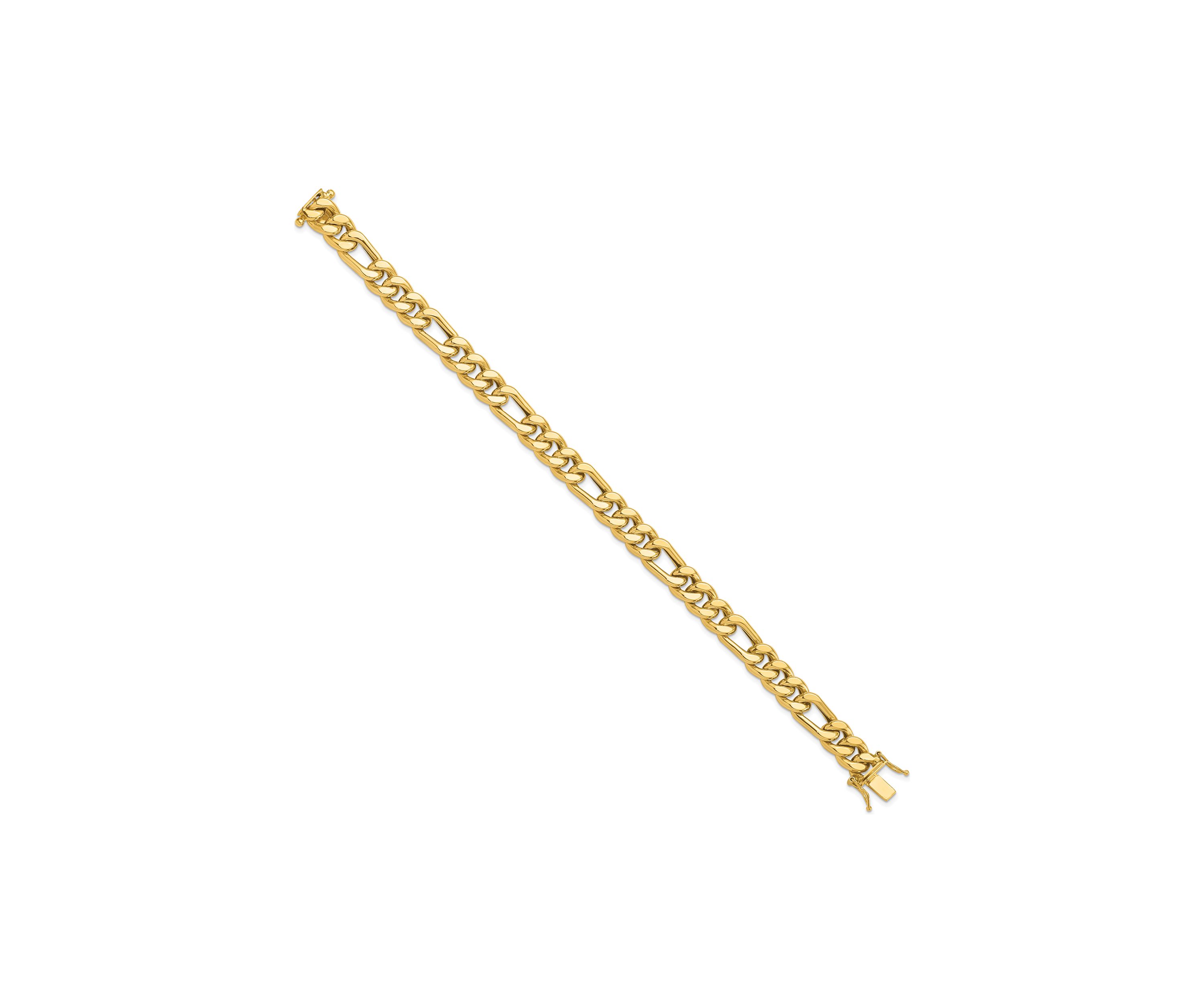 14K Yellow Gold Polished Figaro Link Mens Bracelet