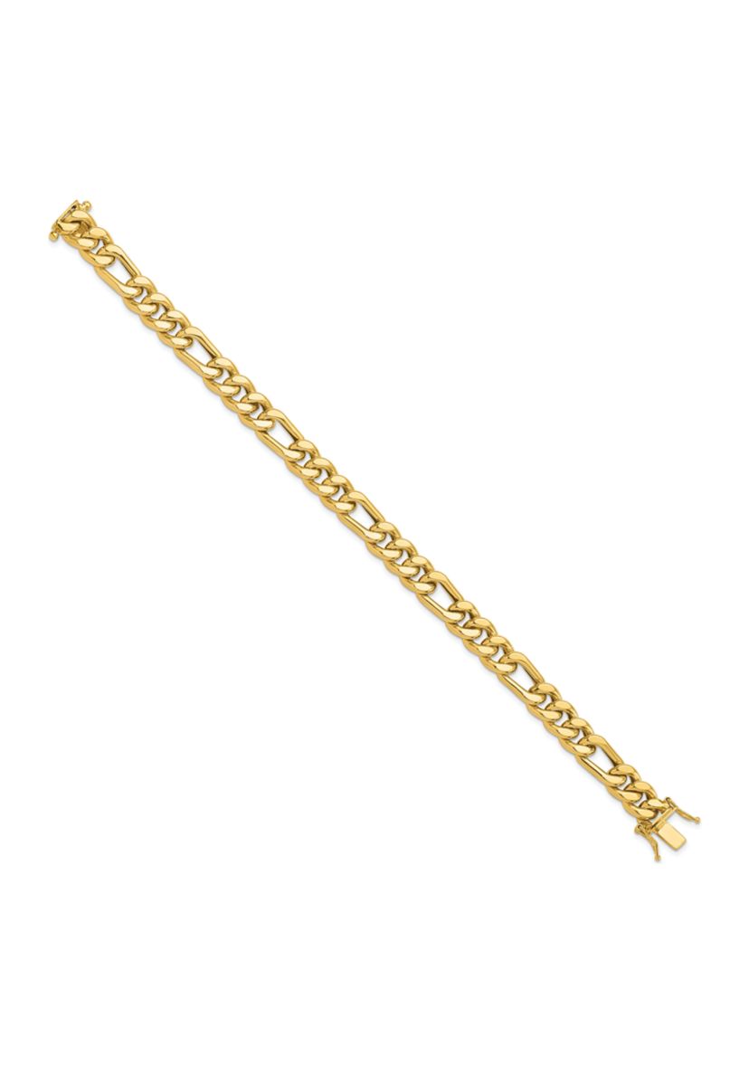 14K Yellow Gold Polished Figaro Link Mens Bracelet
