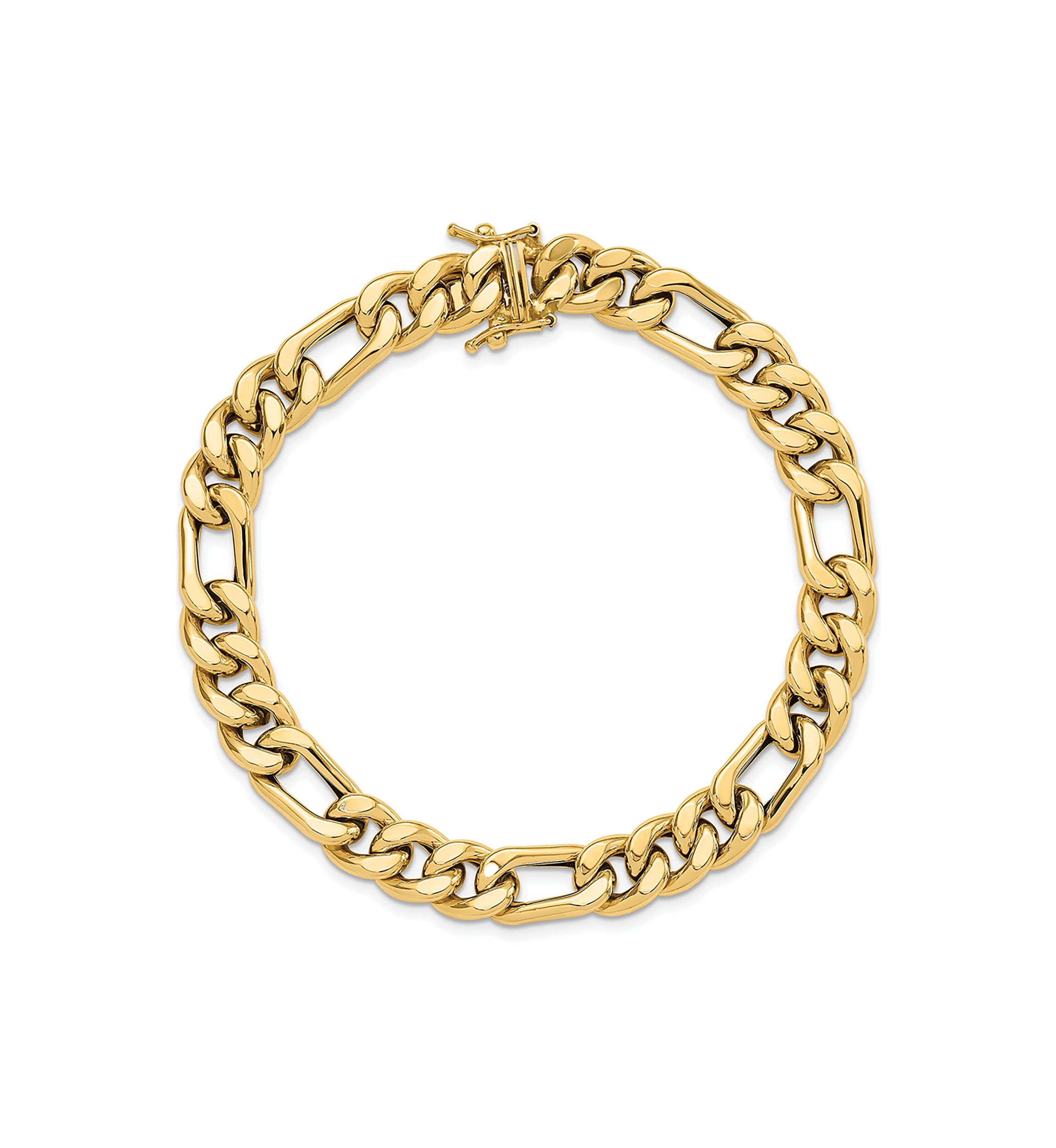 14K Yellow Gold Polished Figaro Link Mens Bracelet