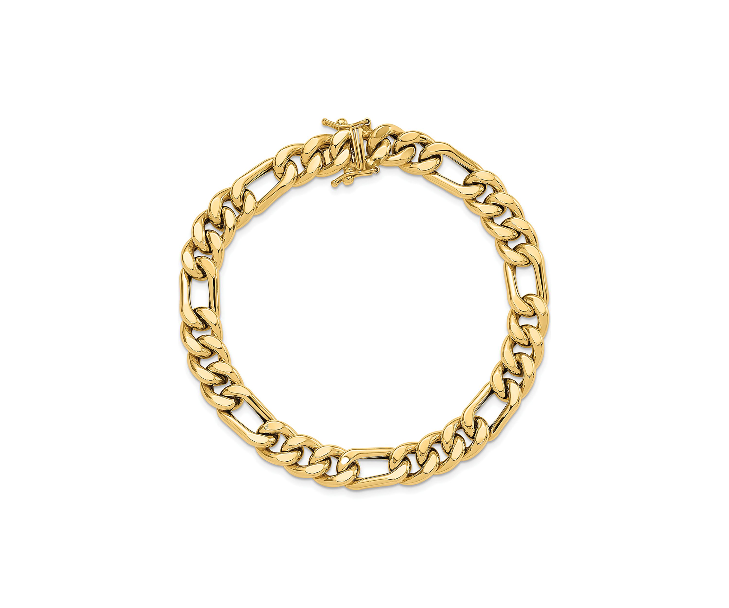 14K Yellow Gold Polished Figaro Link Mens Bracelet