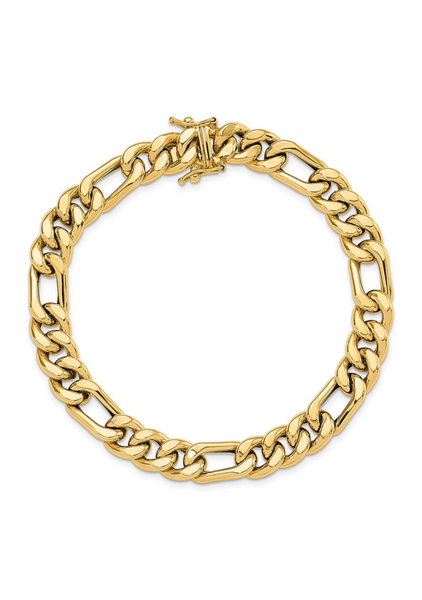 14K Yellow Gold Polished Figaro Link Mens Bracelet