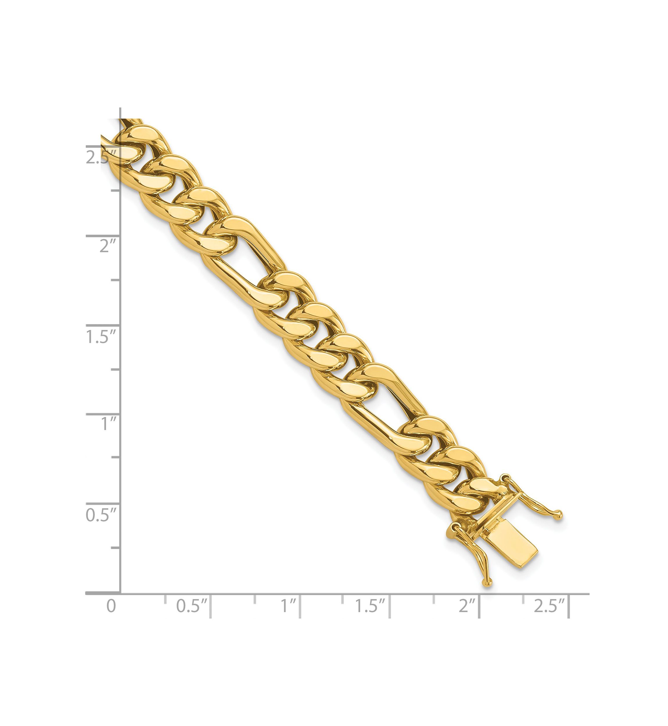 14K Yellow Gold Polished Figaro Link Mens Bracelet