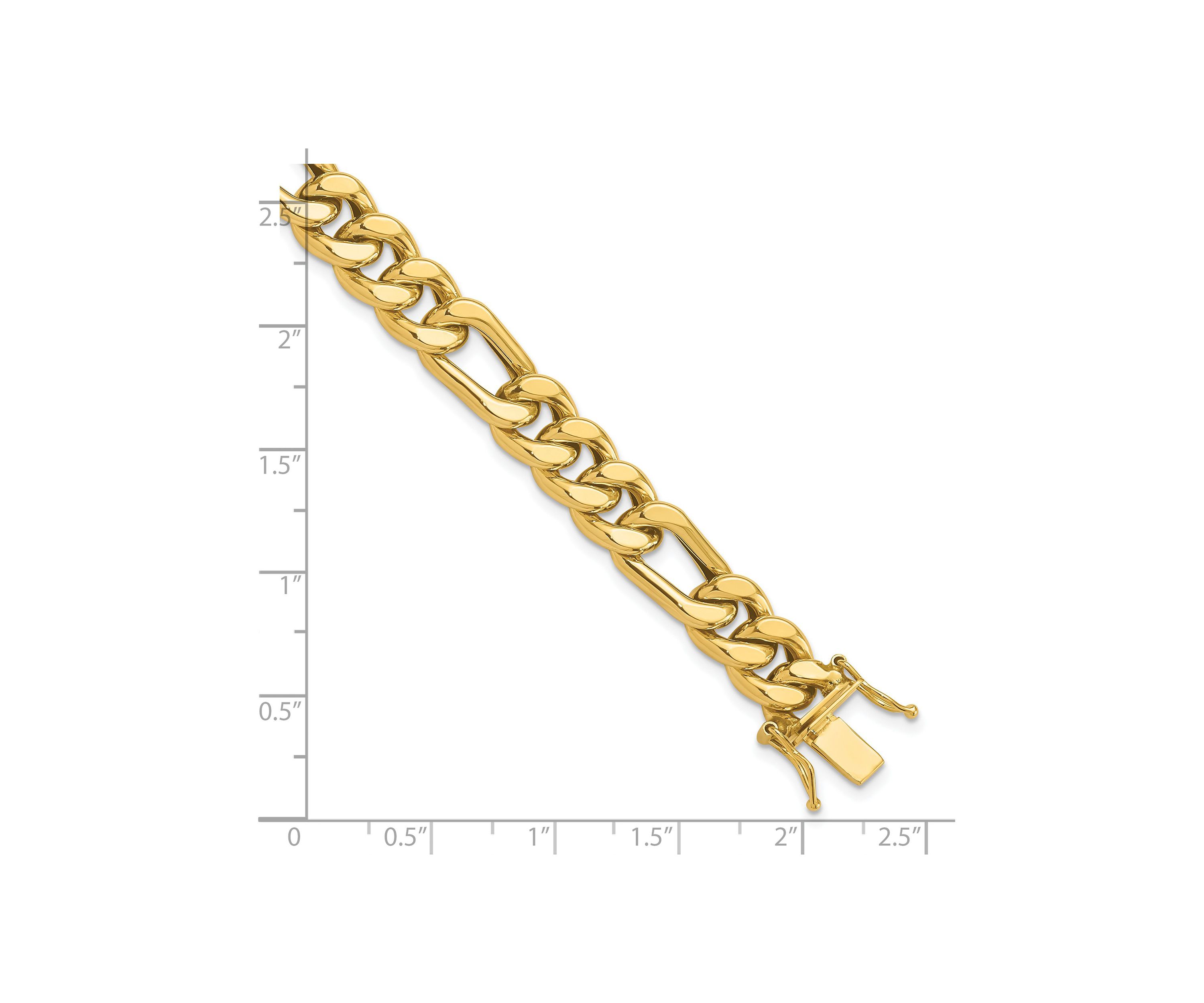 14K Yellow Gold Polished Figaro Link Mens Bracelet