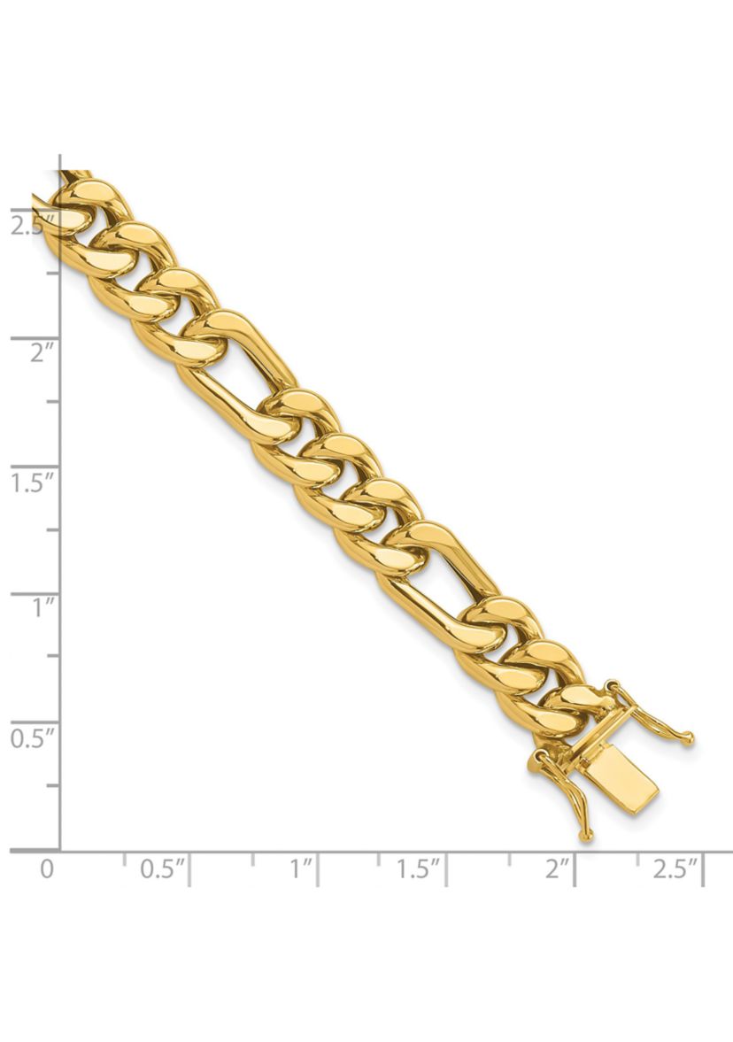 14K Yellow Gold Polished Figaro Link Mens Bracelet