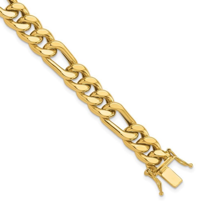 14K Yellow Gold Polished Figaro Link Mens Bracelet