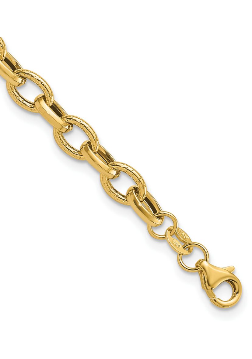 14K Yellow Gold Polished and Textured Fancy Link Bracelet