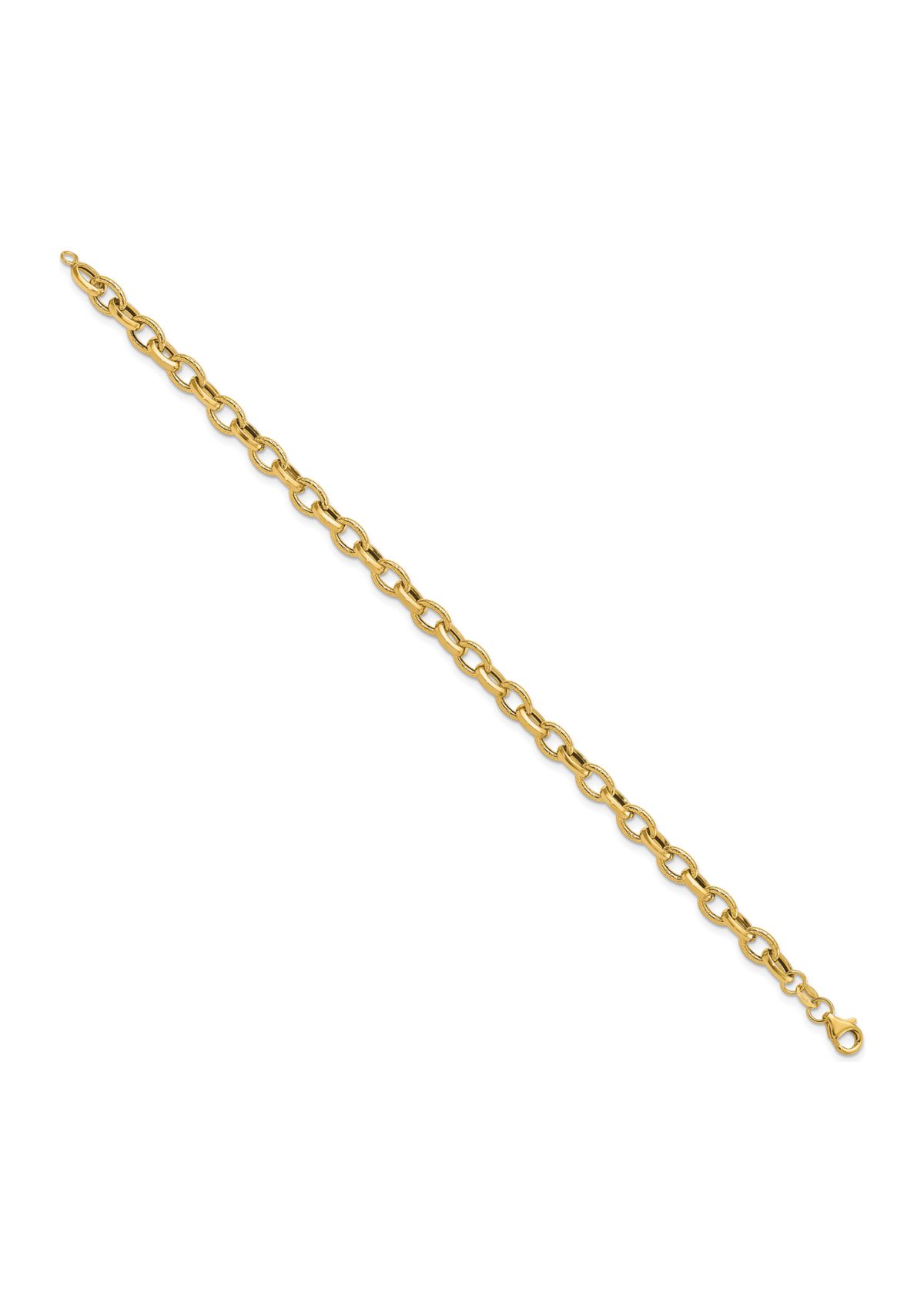 14K Yellow Gold Polished and Textured Fancy Link Bracelet