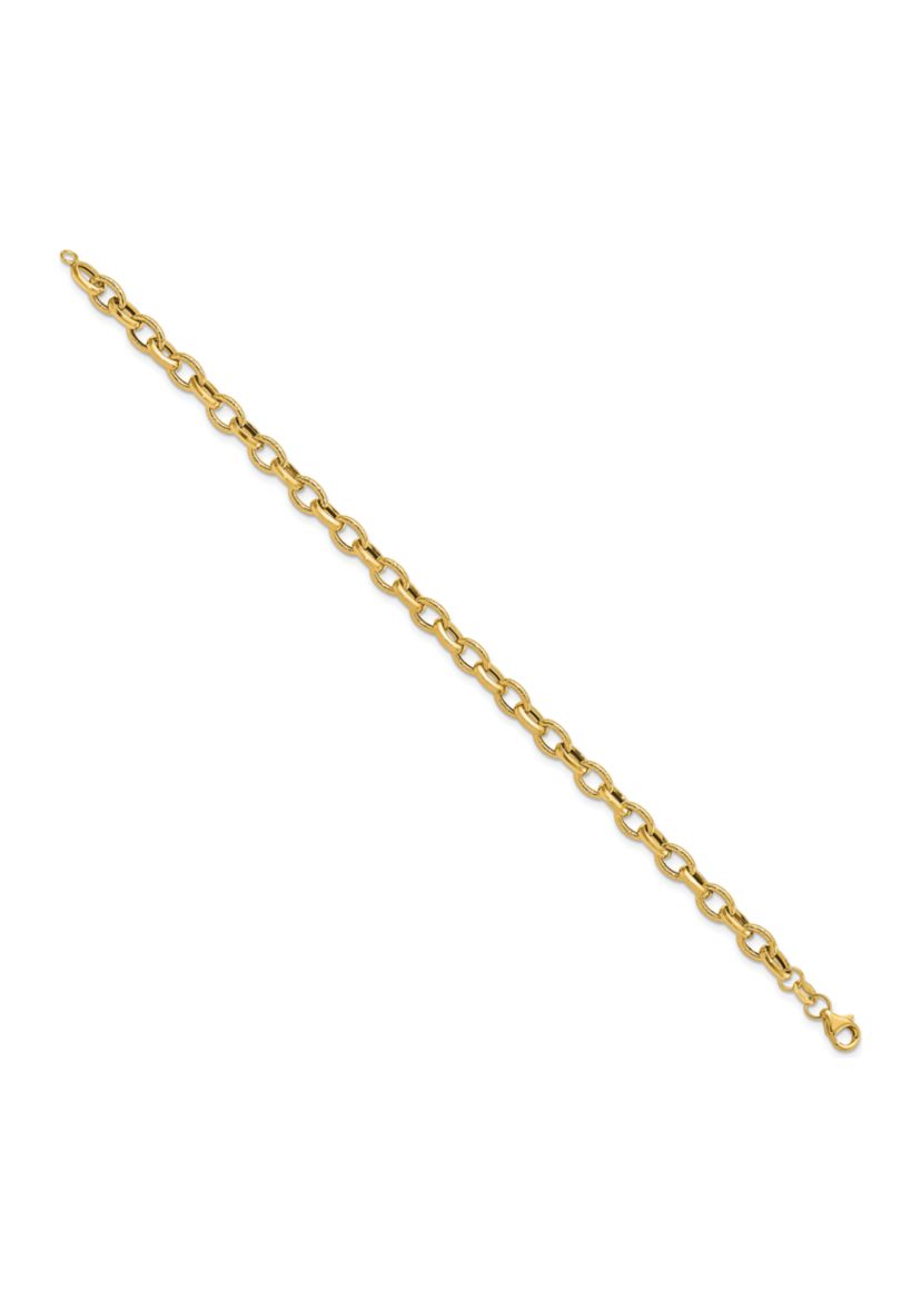 14K Yellow Gold Polished and Textured Fancy Link Bracelet