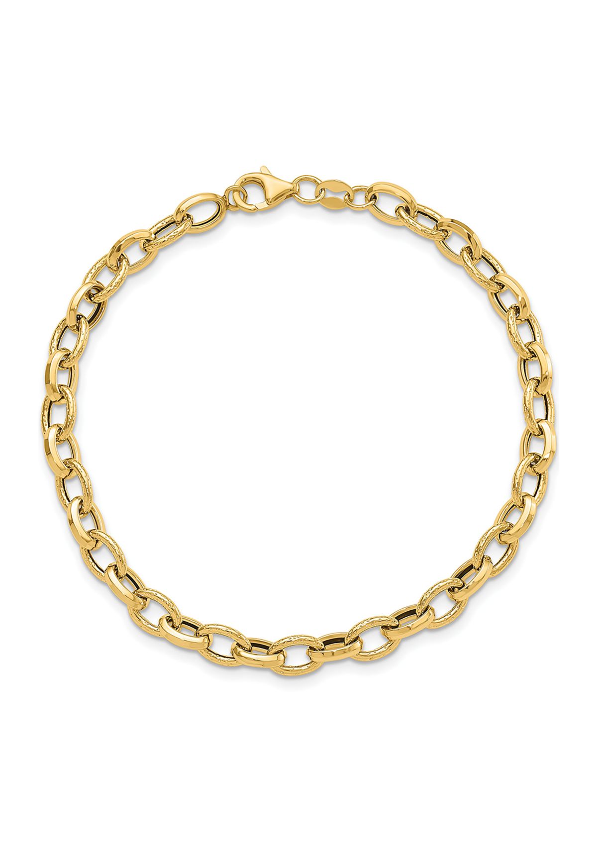14K Yellow Gold Polished and Textured Fancy Link Bracelet