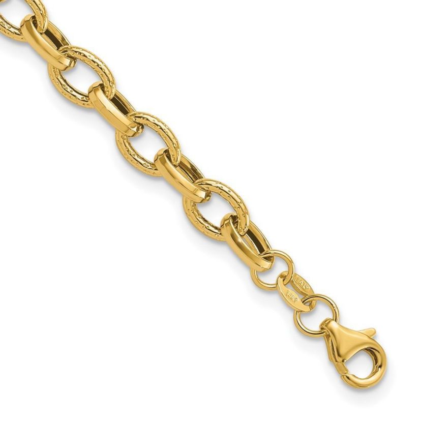 14K Yellow Gold Polished and Textured Fancy Link Bracelet