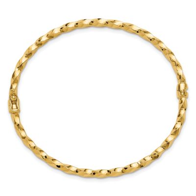 14K Yellow Gold Polished and Diamond-cut Twisted Hinged Bangle