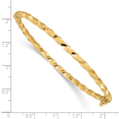 14K Yellow Gold Polished and Diamond-cut Twisted Hinged Bangle