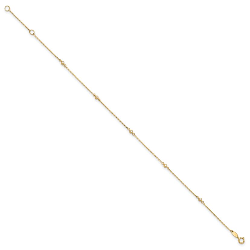14K Yellow Gold Polished Cubic Zirconia Station 9-inch Plus 1-inch Extension Anklet