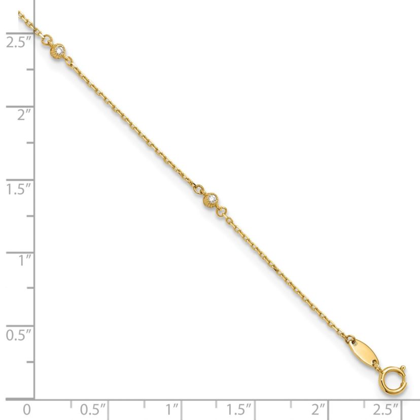 14K Yellow Gold Polished Cubic Zirconia Station 9-inch Plus 1-inch Extension Anklet