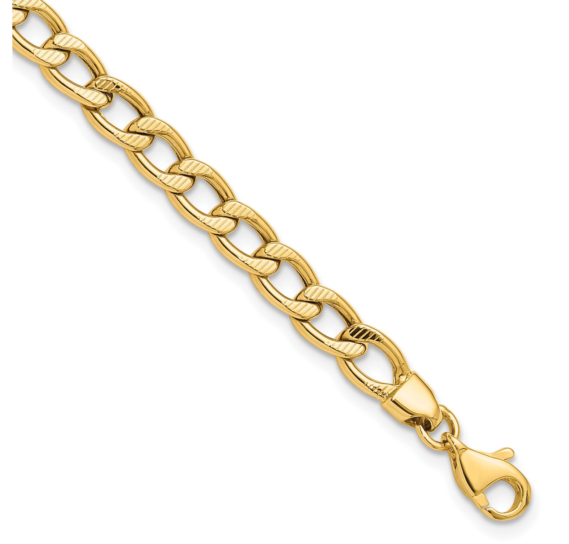 14K Yellow Gold Polished and Textured Link Bracelet