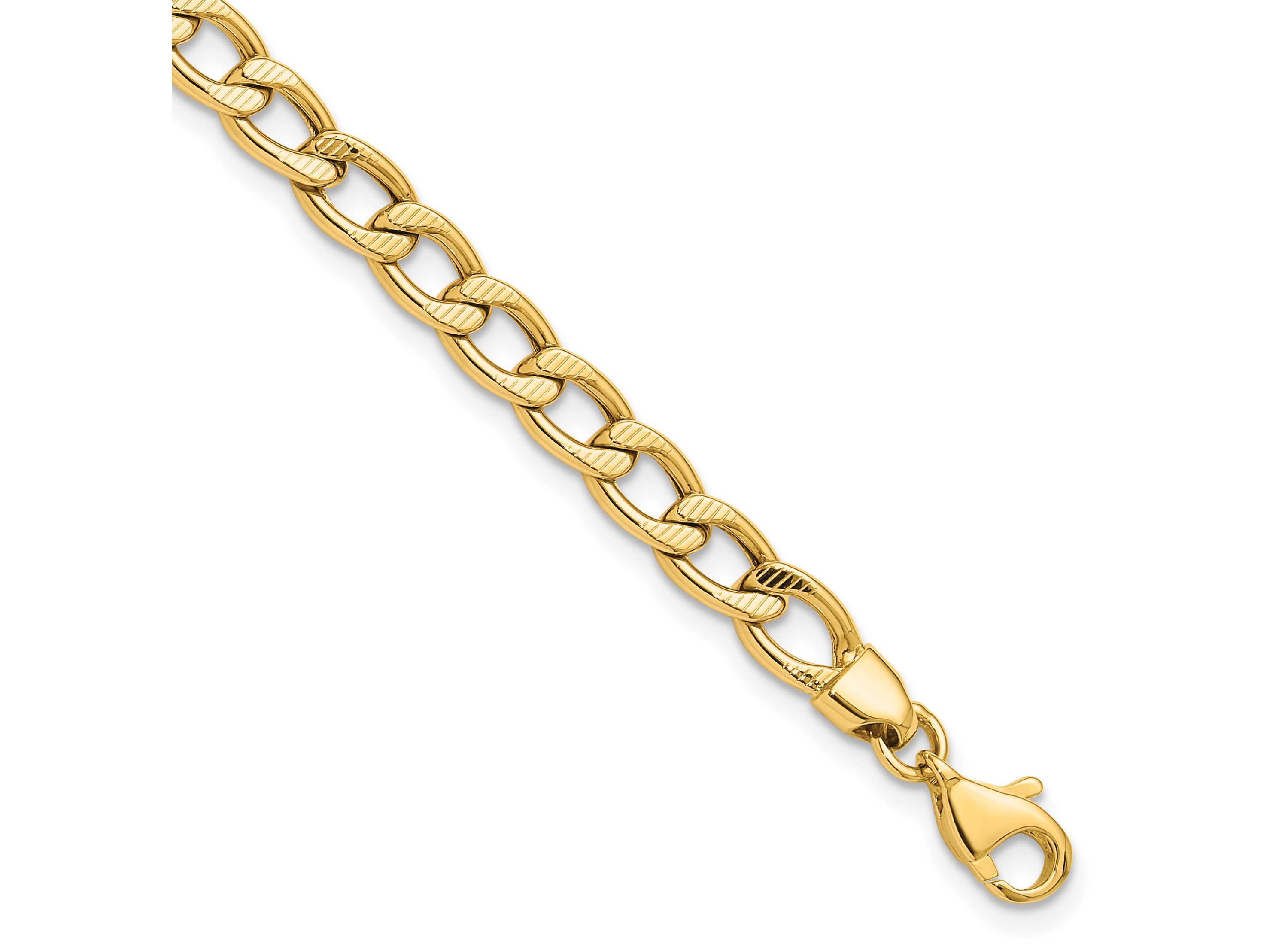 14K Yellow Gold Polished and Textured Link Bracelet