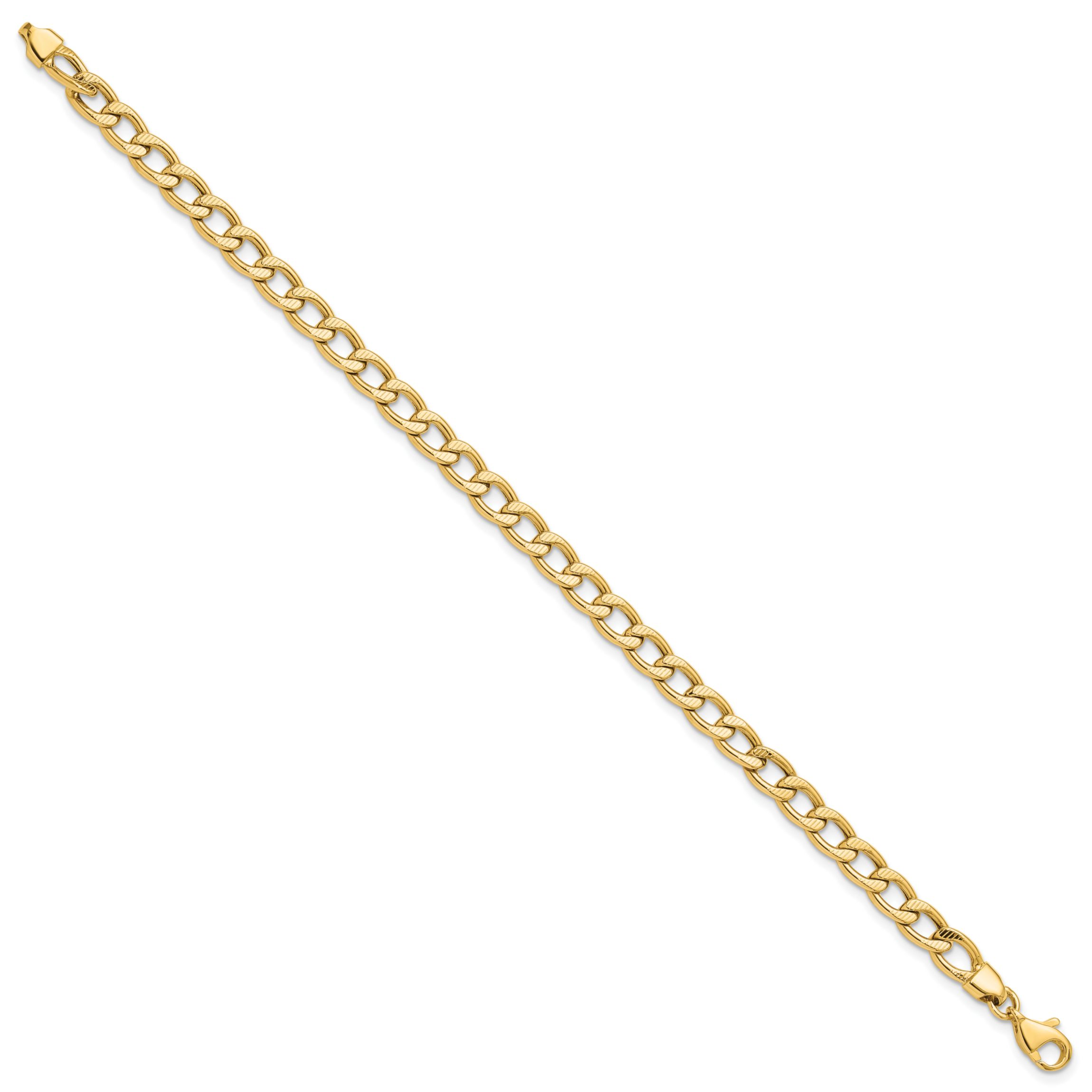 14K Yellow Gold Polished and Textured Link Bracelet