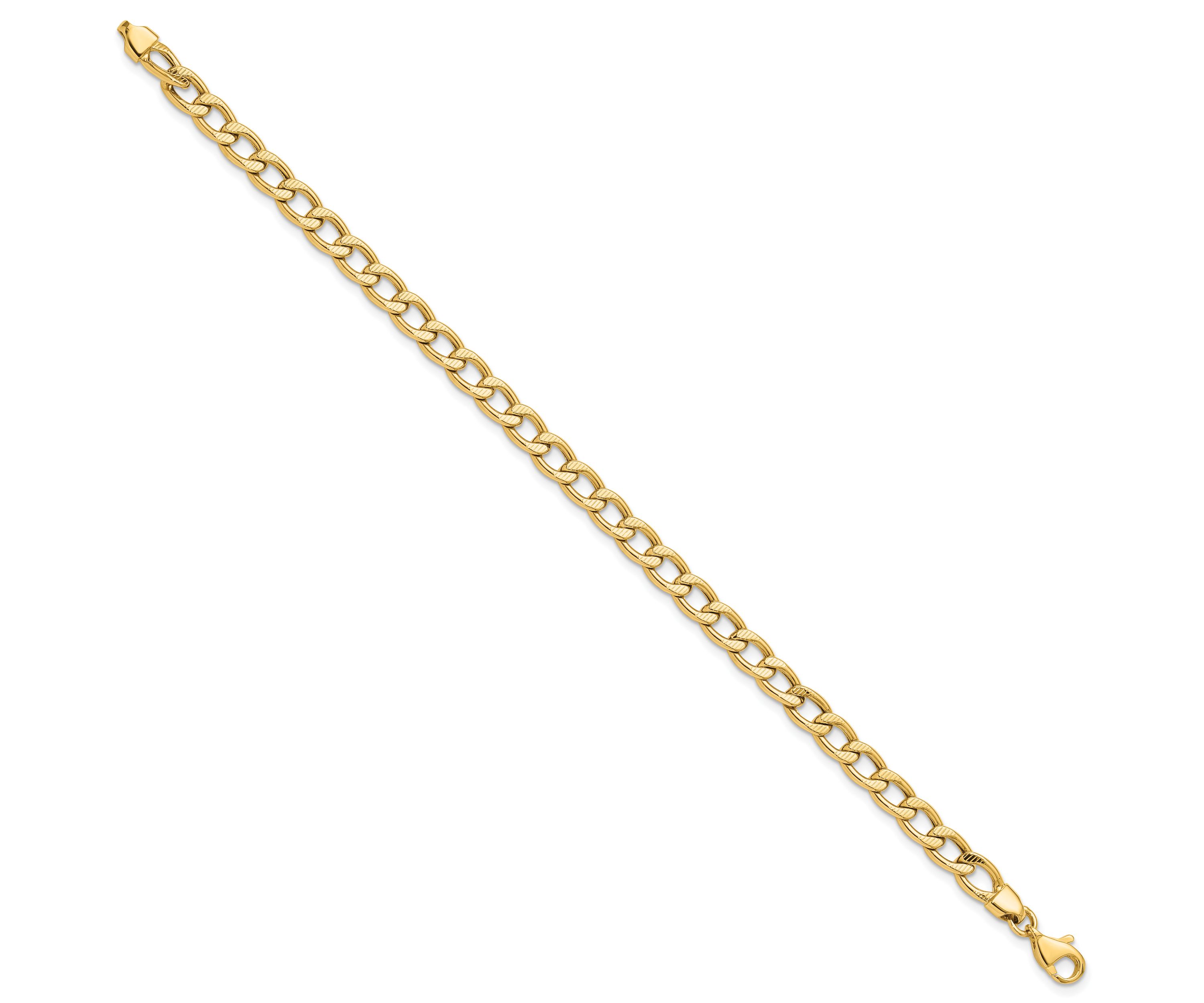 14K Yellow Gold Polished and Textured Link Bracelet