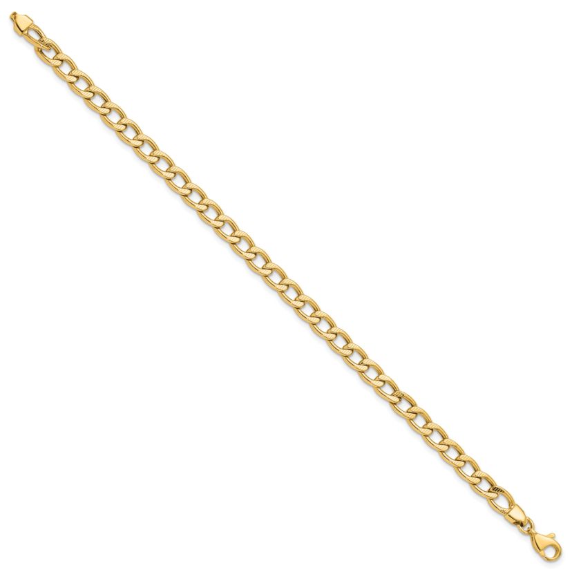 14K Yellow Gold Polished and Textured Link Bracelet
