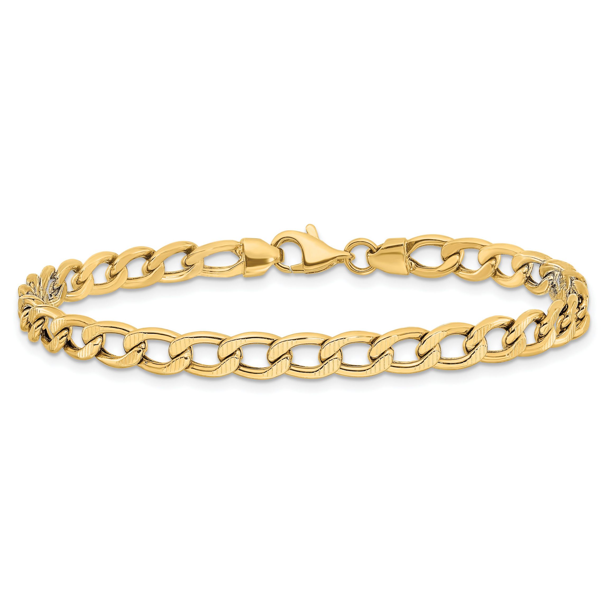 14K Yellow Gold Polished and Textured Link Bracelet