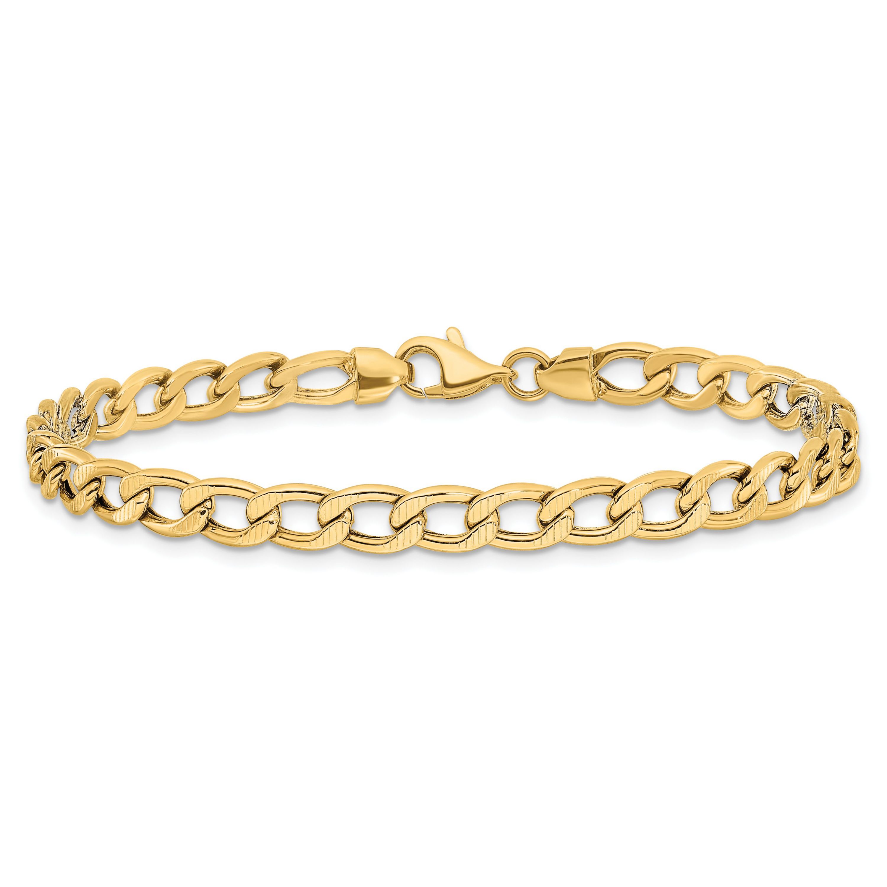 14K Yellow Gold Polished and Textured Link Bracelet