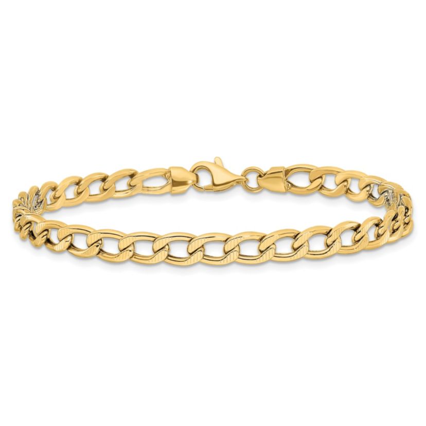 14K Yellow Gold Polished and Textured Link Bracelet