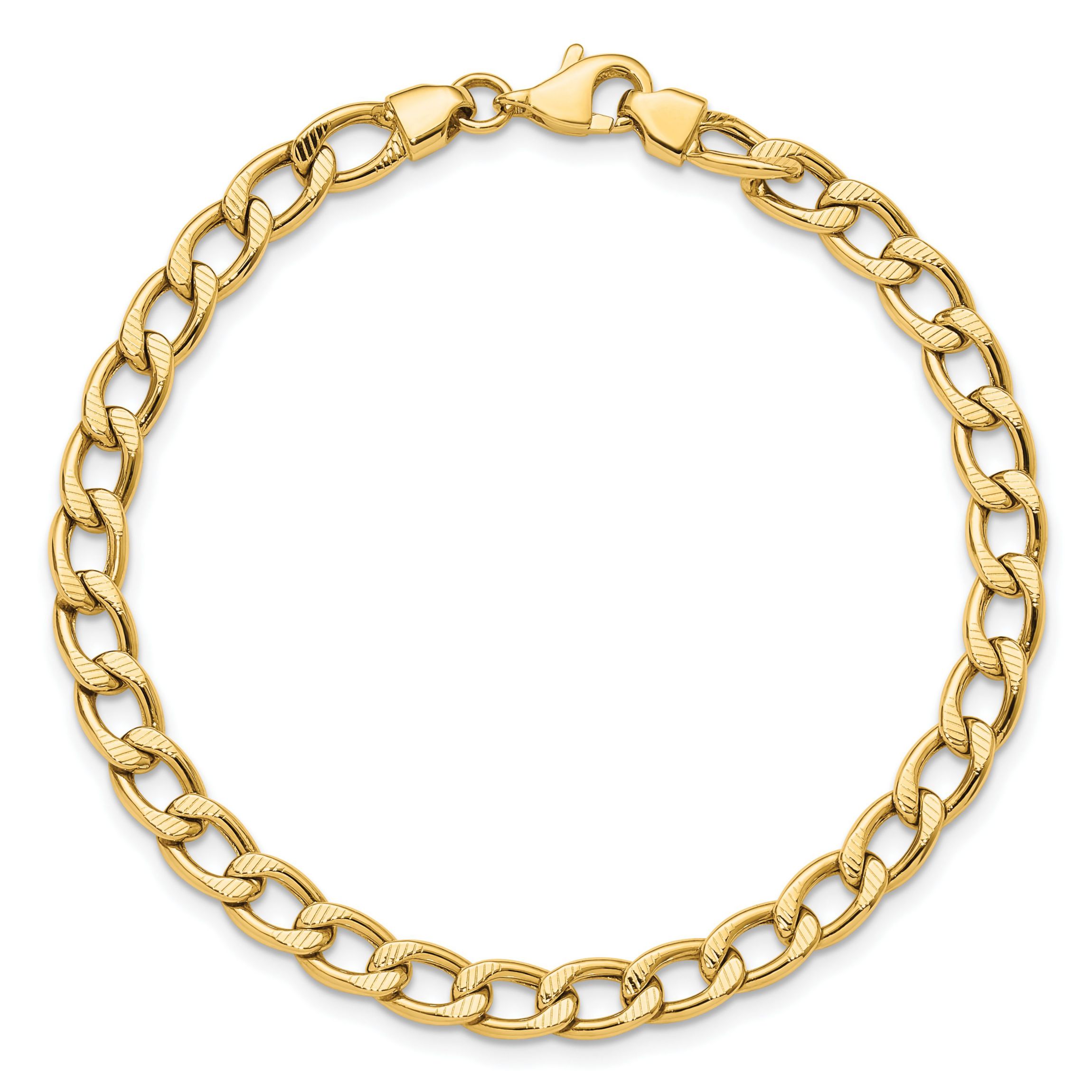 14K Yellow Gold Polished and Textured Link Bracelet