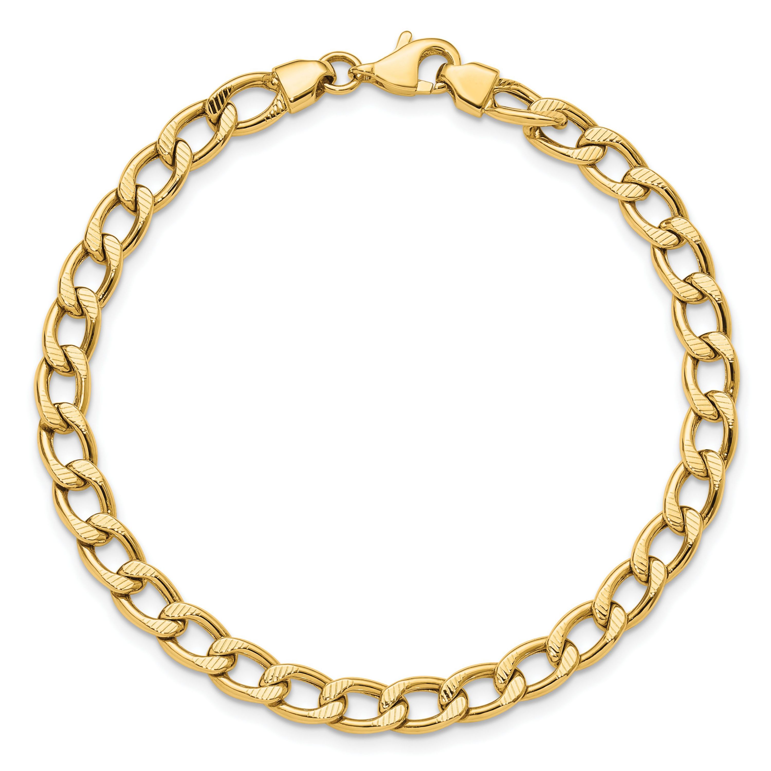 14K Yellow Gold Polished and Textured Link Bracelet